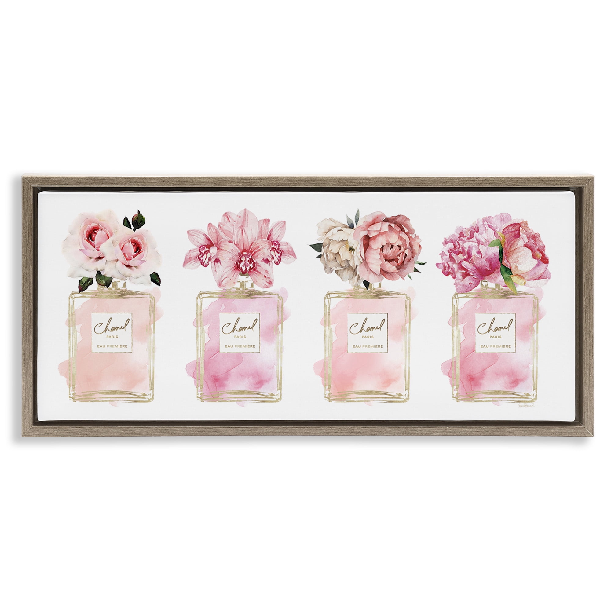 Stupell Industries Floral Bouquets Glam Fashion Jars Beauty & Fashion Painting Brown Floater Framed Canvas Art Print Wall Art, 25 x 11