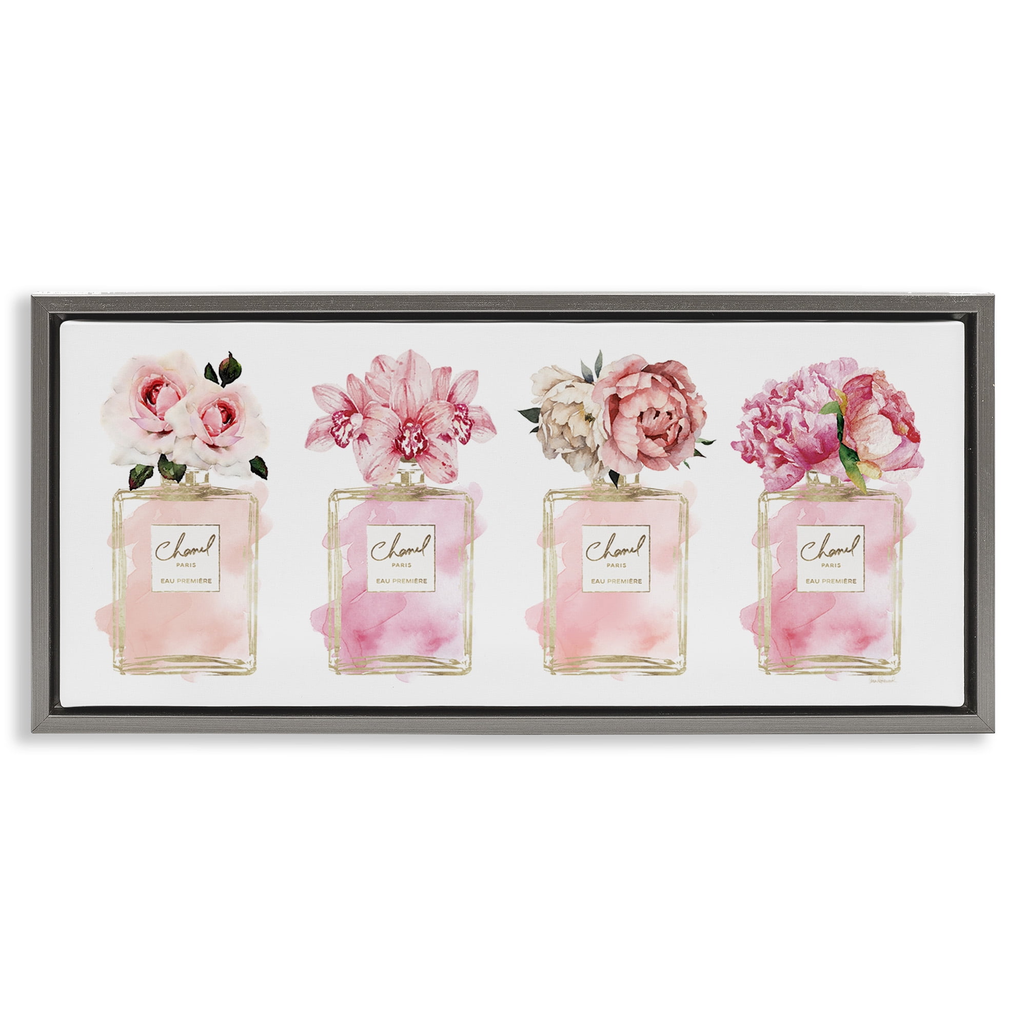 Stupell Industries Floral Bouquets Glam Fashion Jars Beauty & Fashion Painting Gray Floater Framed Canvas Art Print Wall Art, 25 x 11