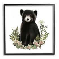 Stupell Industries Floral Bramble Bear Animals & Insects Painting Black Framed Art Print Wall Art, 12 x 12