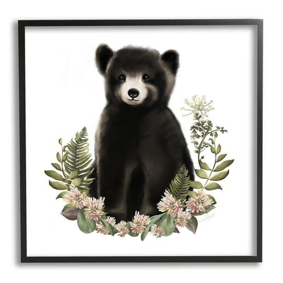 Stupell Industries Floral Bramble Bear Animals & Insects Painting Black Framed Art Print Wall Art, 17 x 17