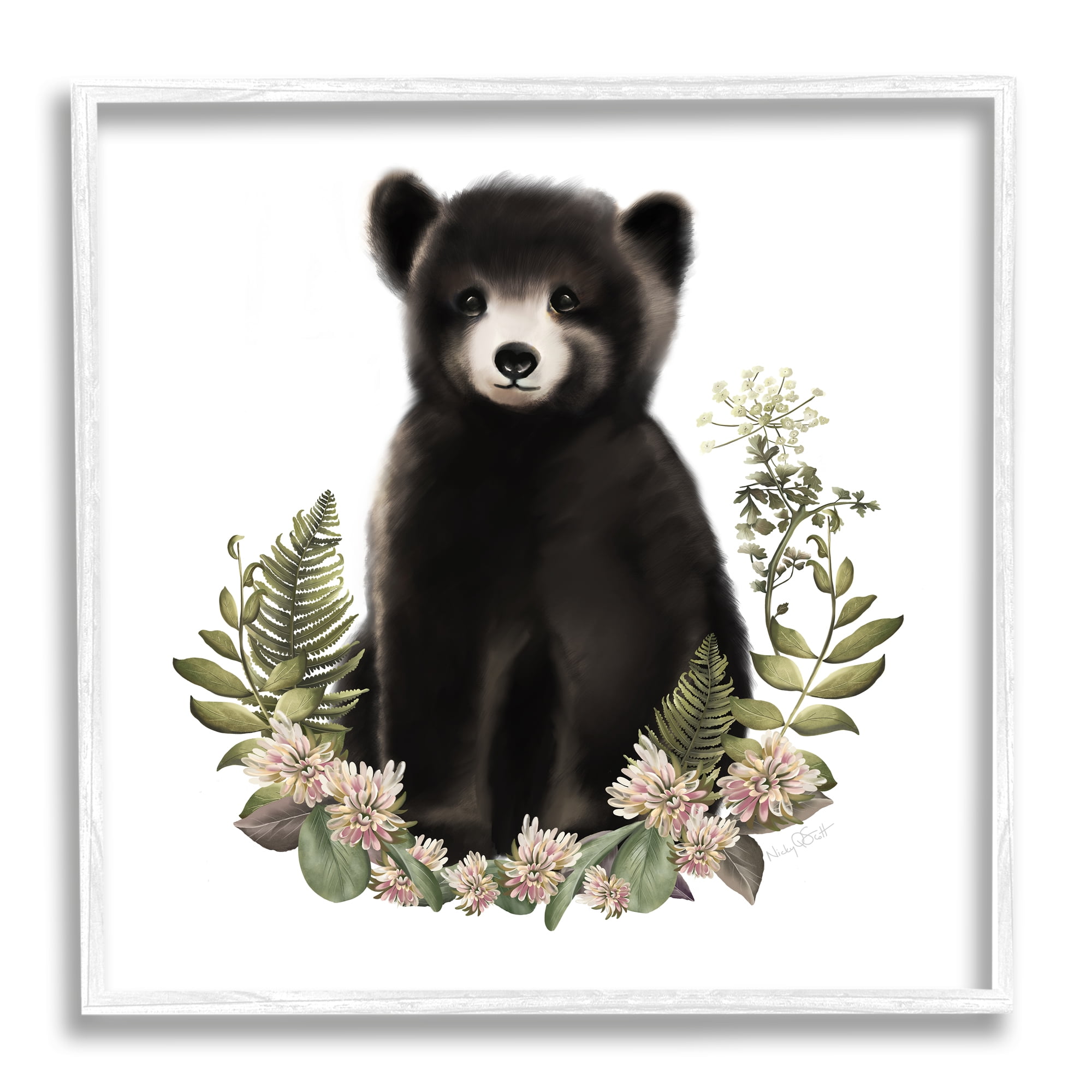 Stupell Industries Floral Bramble Bear Animals & Insects Painting White Framed Art Print Wall Art, 12 x 12