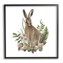 Stupell Industries Floral Bramble Hare Animals & Insects Painting Black Framed Art Print Wall Art, 12 x 12