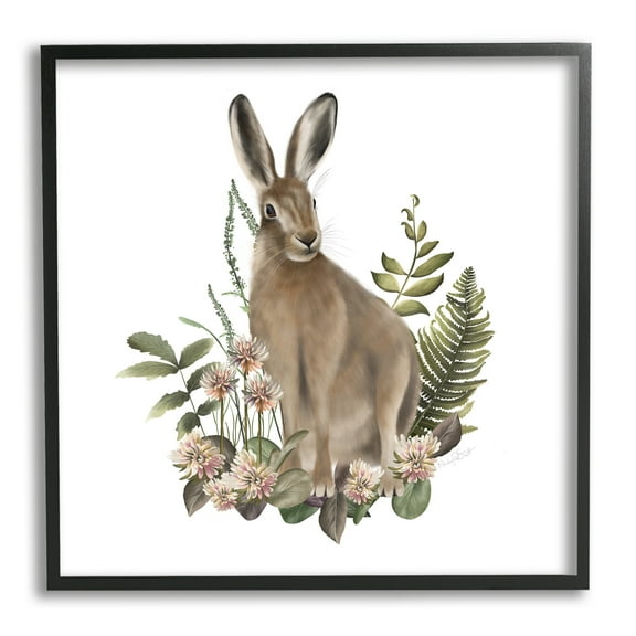 Stupell Industries Floral Bramble Hare Animals & Insects Painting Black Framed Art Print Wall Art, 12 x 12
