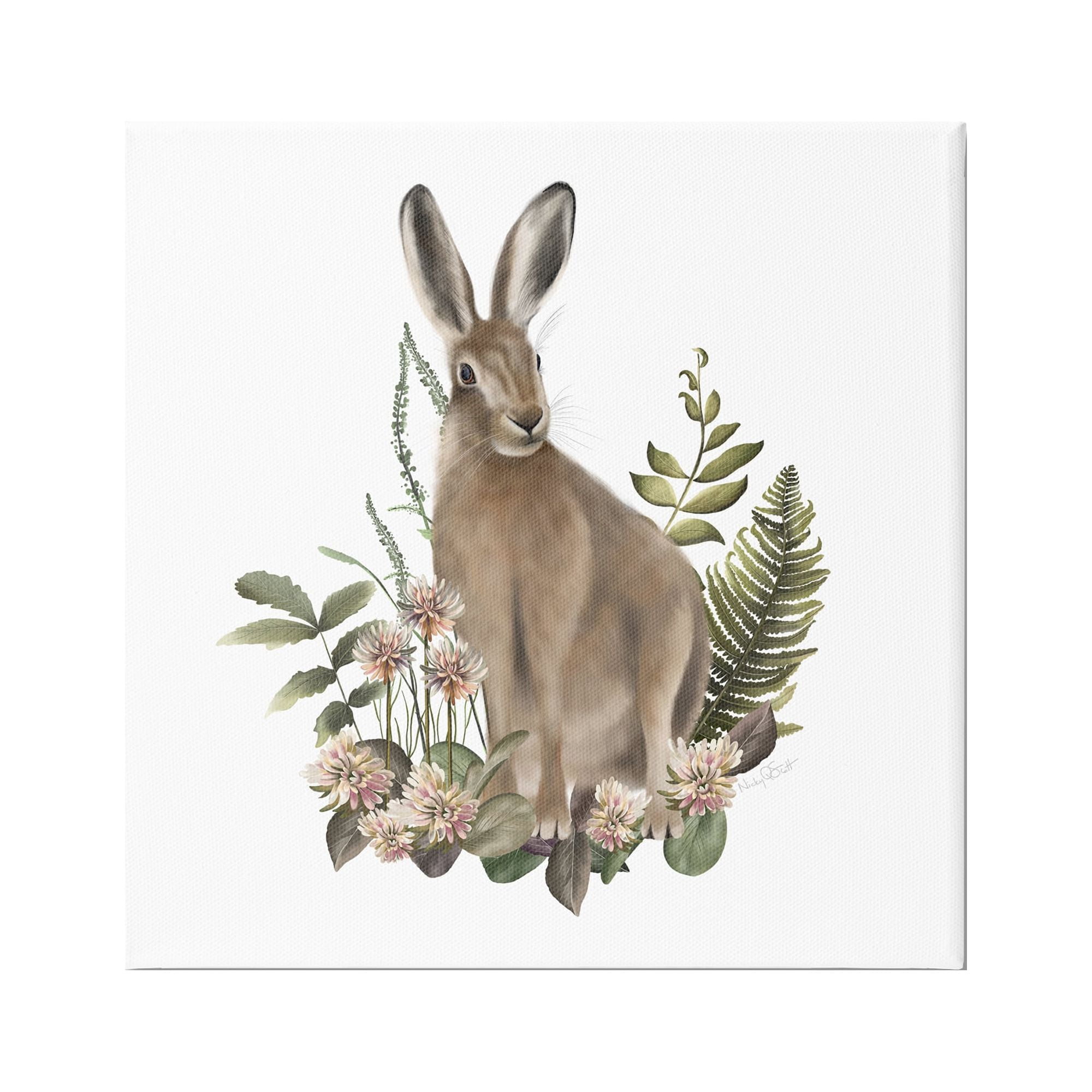 Stupell Industries Floral Bramble Hare Animals & Insects Painting Gallery Wrapped Canvas Art Print Wall Art, 36 x 36