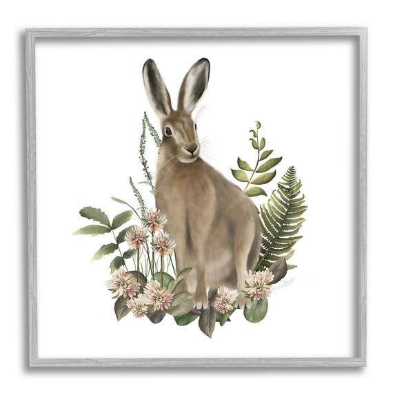 Stupell Industries Floral Bramble Hare Animals & Insects Painting Gray Framed Art Print Wall Art, 24 x 24