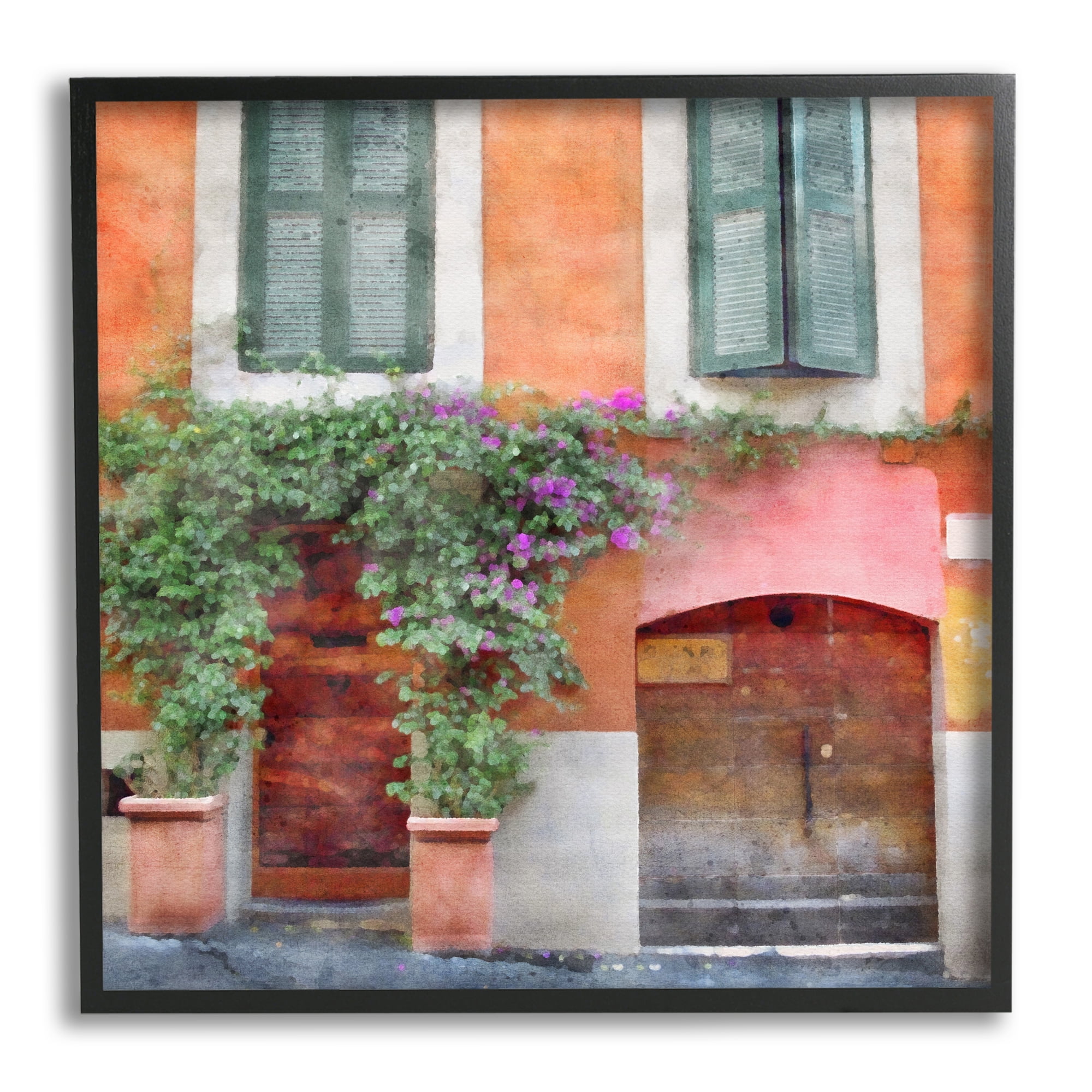 Stupell Industries Floral Building in Italy Travel & Places Painting Black Framed Art Print Wall Art, 12 x 12