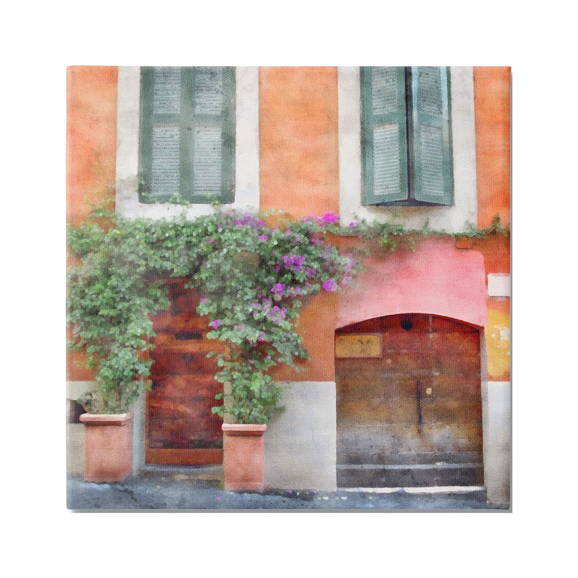 Stupell Industries Floral Building in Italy Travel & Places Painting Gallery Wrapped Canvas Print Wall Art, 24 x 24