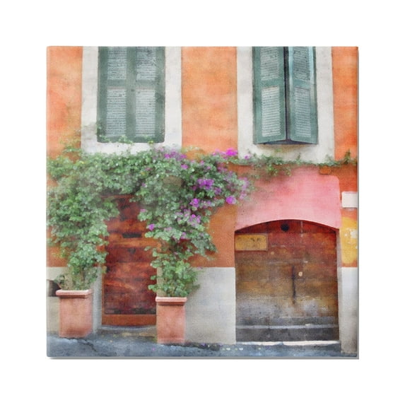 Stupell Industries Floral Building in Italy Travel & Places Painting Gallery Wrapped Canvas Print Wall Art, 36 x 36