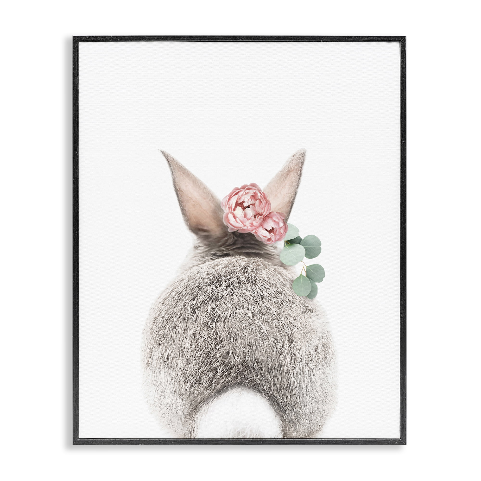 Stupell Industries Floral Bunny Tail Side Animals Painting Black Framed Art Print Wall Art, 16 x 20