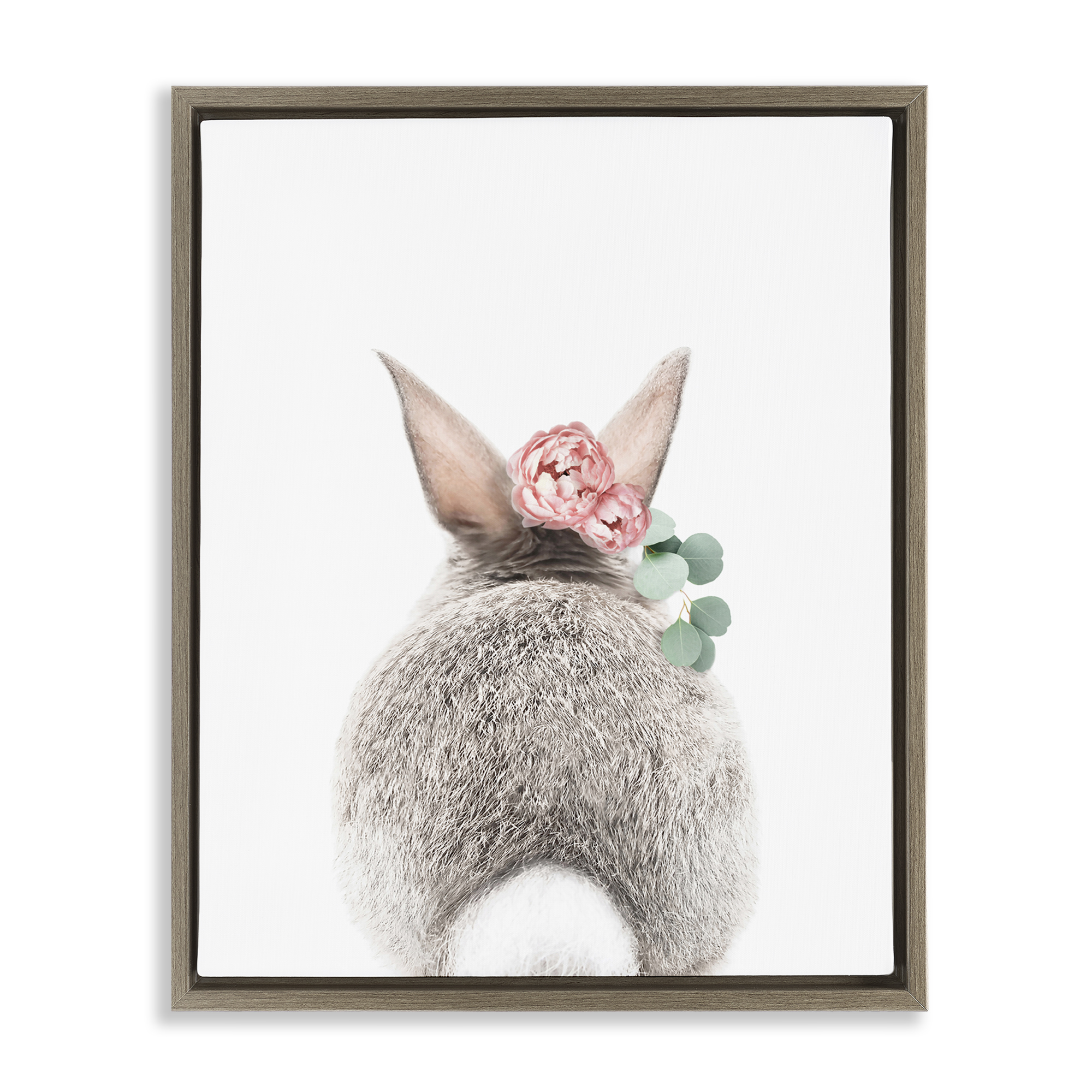 Stupell Industries Floral Bunny Tail Side Animals Painting Brown Floater Framed Canvas Art Print Wall Art, 25 x 31
