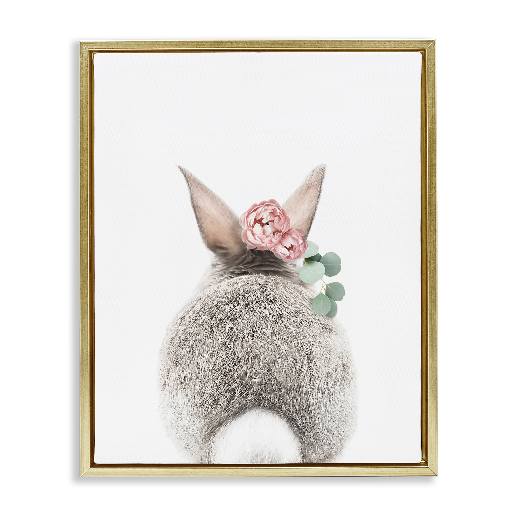 Stupell Industries Floral Bunny Tail Side Animals Painting Gold Floater Framed Canvas Art Print Wall Art, 17 x 21