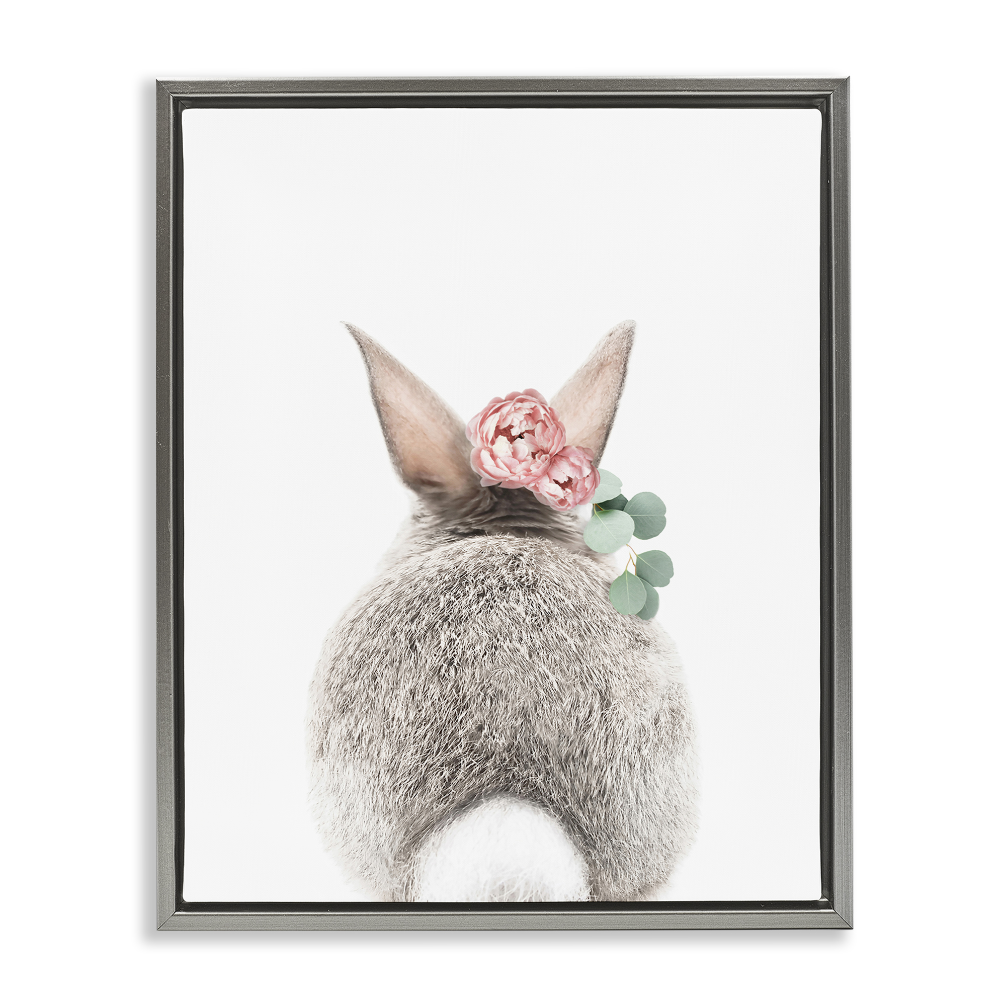 Stupell Industries Floral Bunny Tail Side Animals Painting Gray Floater Framed Canvas Art Print Wall Art, 25 x 31