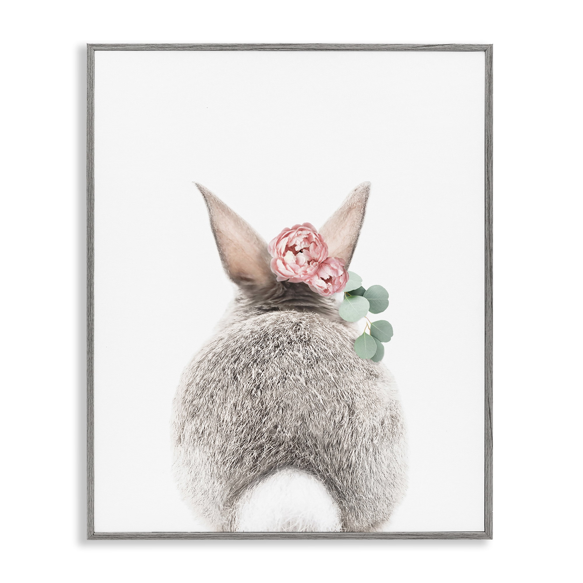Stupell Industries Floral Bunny Tail Side Animals Painting Gray Framed Art Print Wall Art, 16 x 20