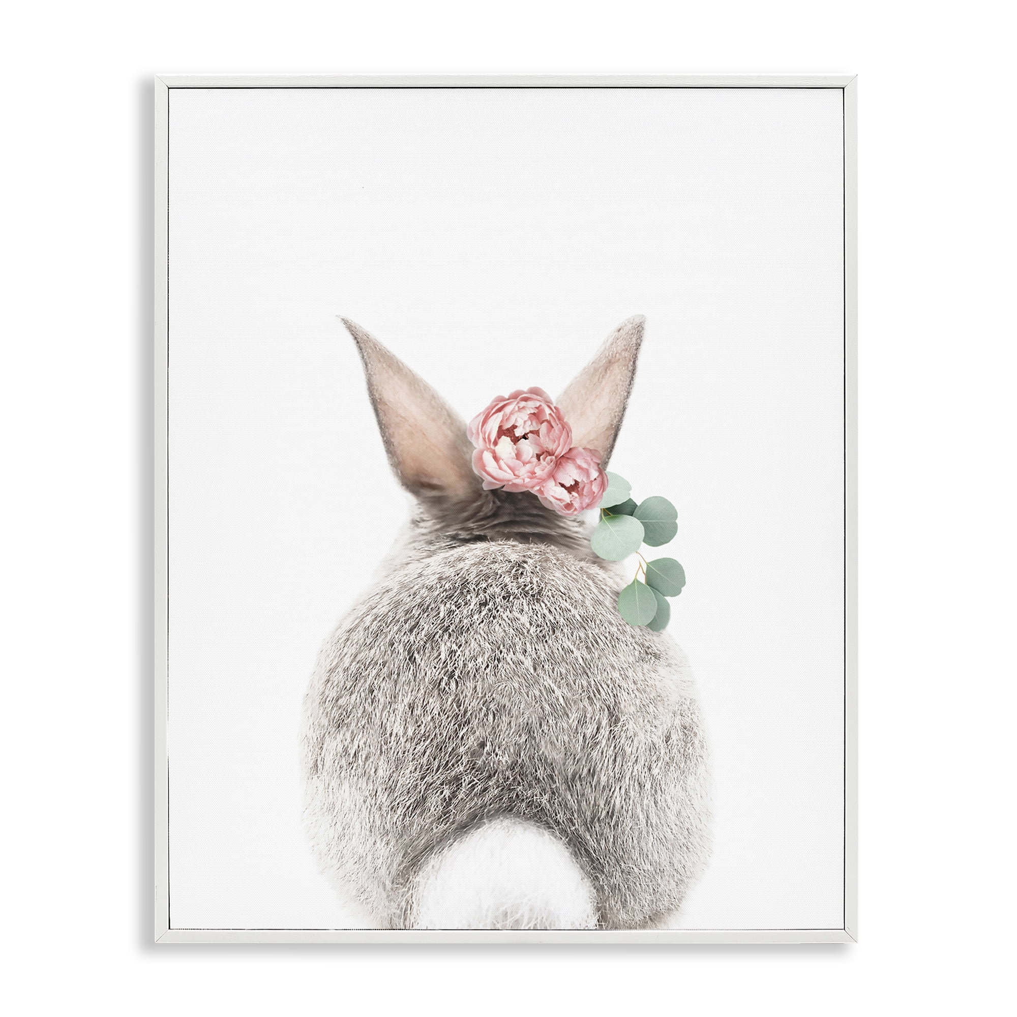 Stupell Industries Floral Bunny Tail Side Animals Painting White Framed Art Print Wall Art, 24 x 30