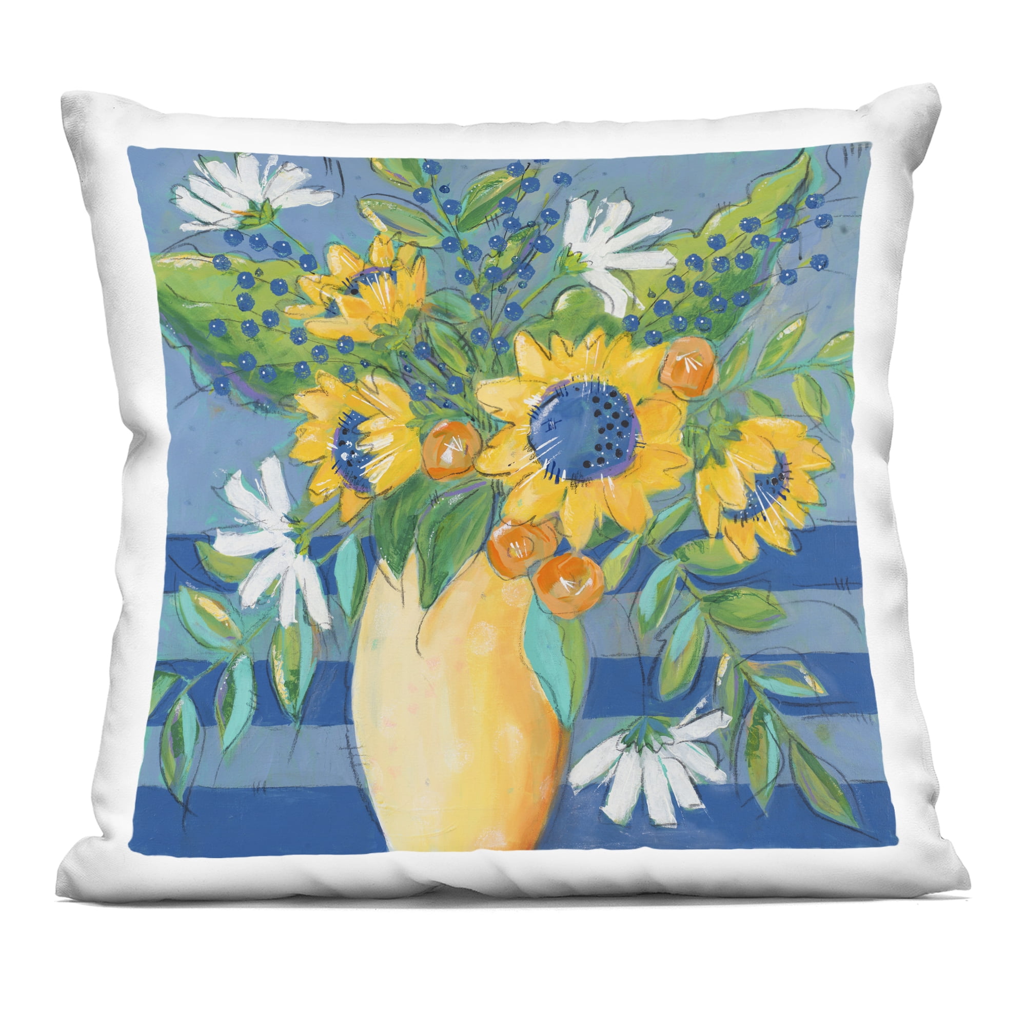Stupell Industries Floral Bursts Among Blue Decorative Printed Throw Pillow, design by Krinlox