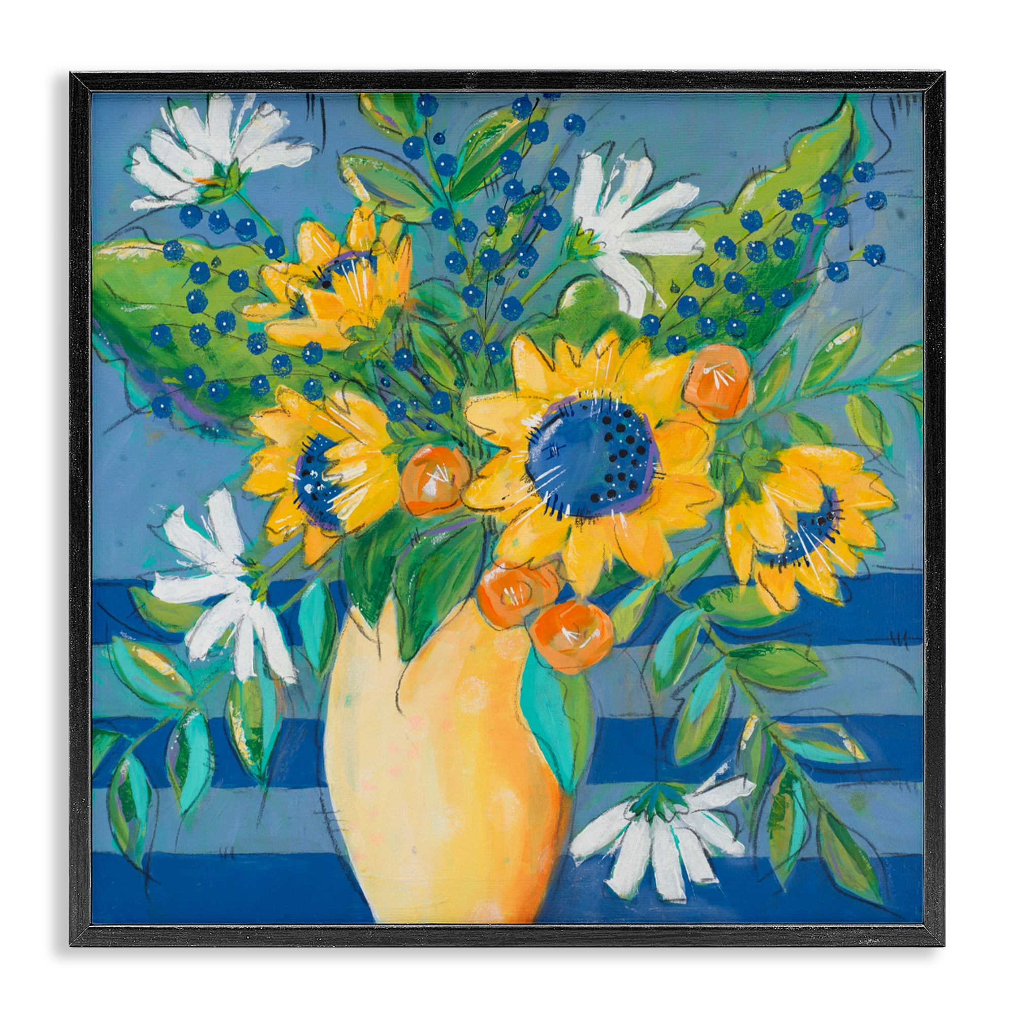 Stupell Industries Floral Bursts Among The Blue Black Framed Giclee Art, design by Krinlox