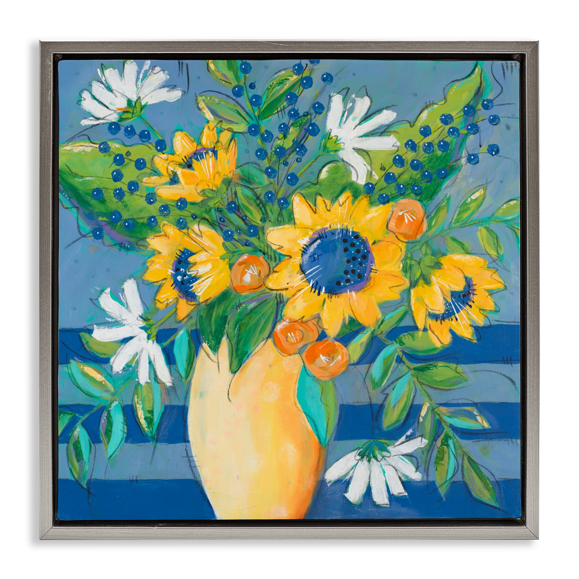 Stupell Industries Floral Bursts Among The Blue Gray Framed Floater Canvas Wall Art, design by Krinlox