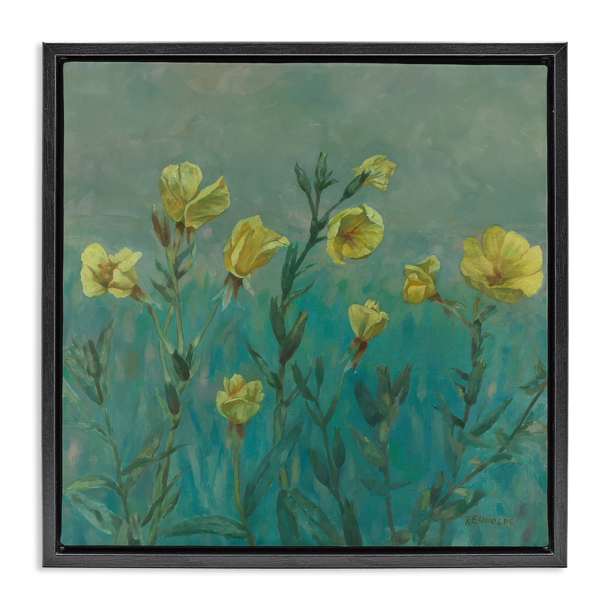 Stupell Industries Floral Buttercup Meadow Landscape & Nature Painting Black Floater Framed Canvas Art Print Wall Art, 18 x 18