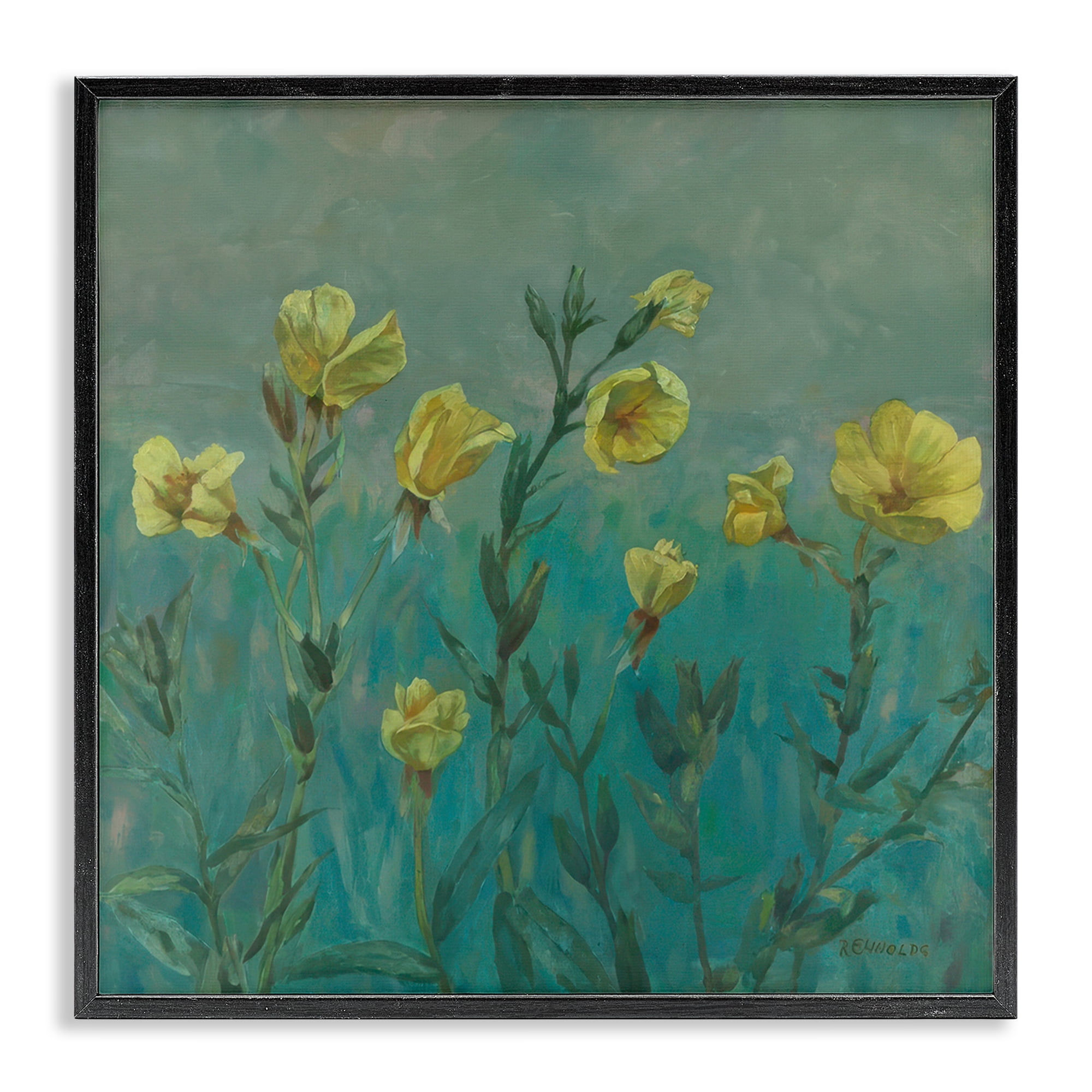 Stupell Industries Floral Buttercup Meadow Landscape & Nature Painting Black Framed Art Print Wall Art, 24 x 24