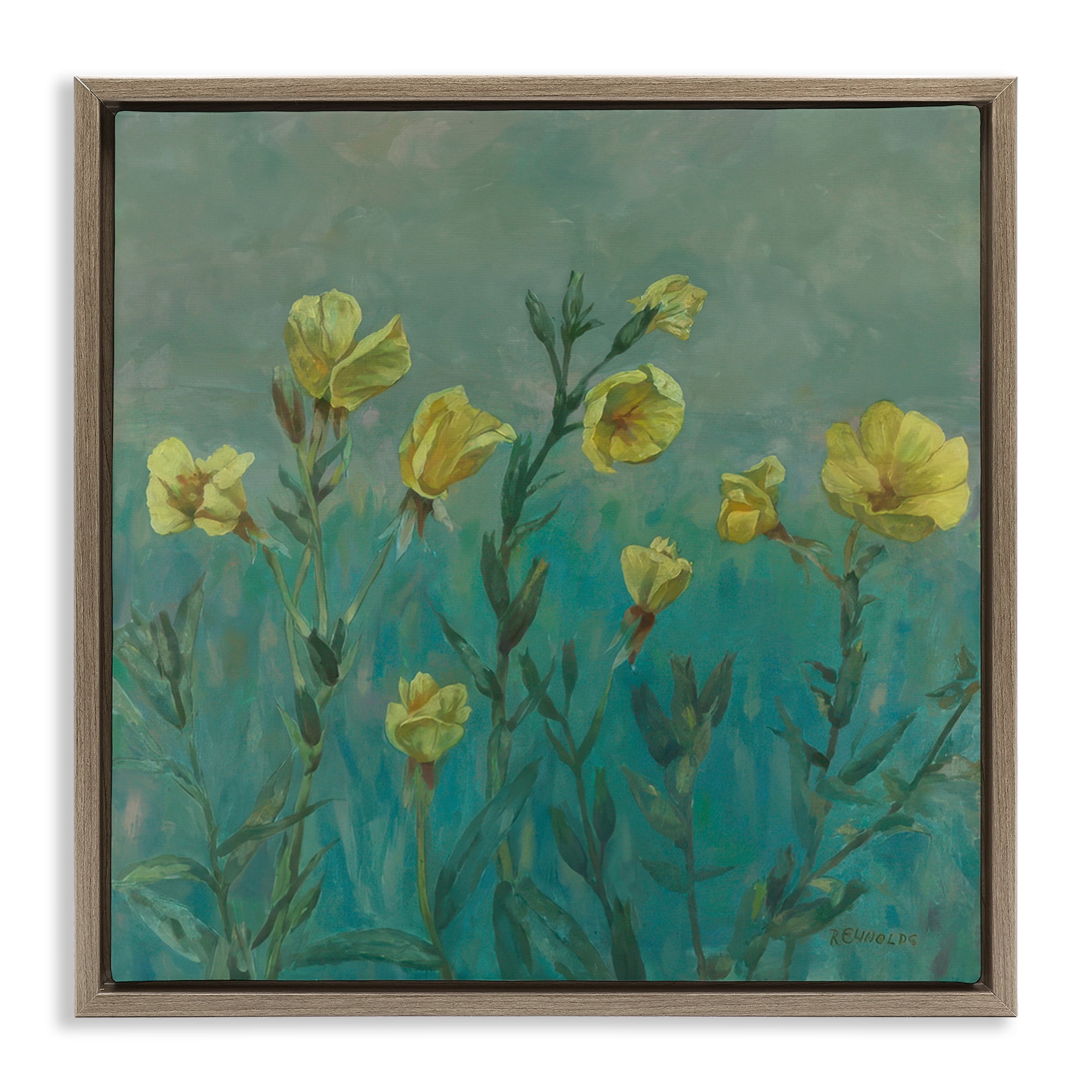 Stupell Industries Floral Buttercup Meadow Landscape & Nature Painting Brown Floater Framed Canvas Art Print Wall Art, 18 x 18