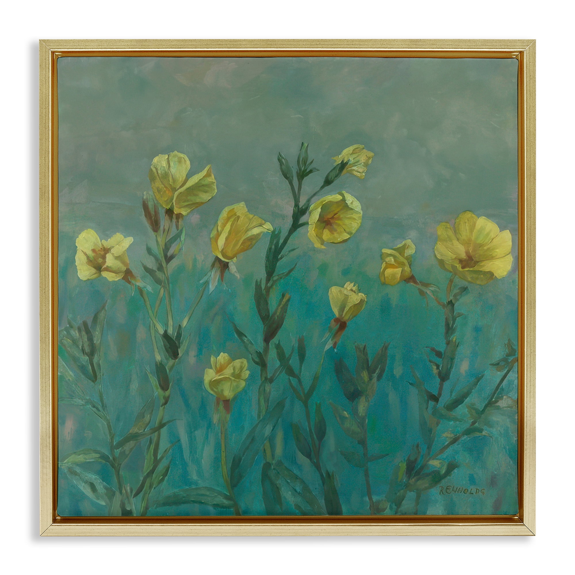 Stupell Industries Floral Buttercup Meadow Landscape & Nature Painting Gold Floater Framed Canvas Art Print Wall Art, 18 x 18
