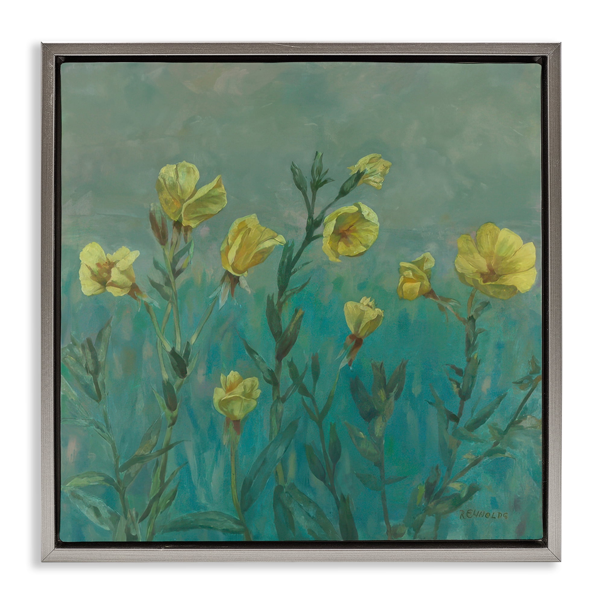Stupell Industries Floral Buttercup Meadow Landscape & Nature Painting Gray Floater Framed Canvas Art Print Wall Art, 18 x 18