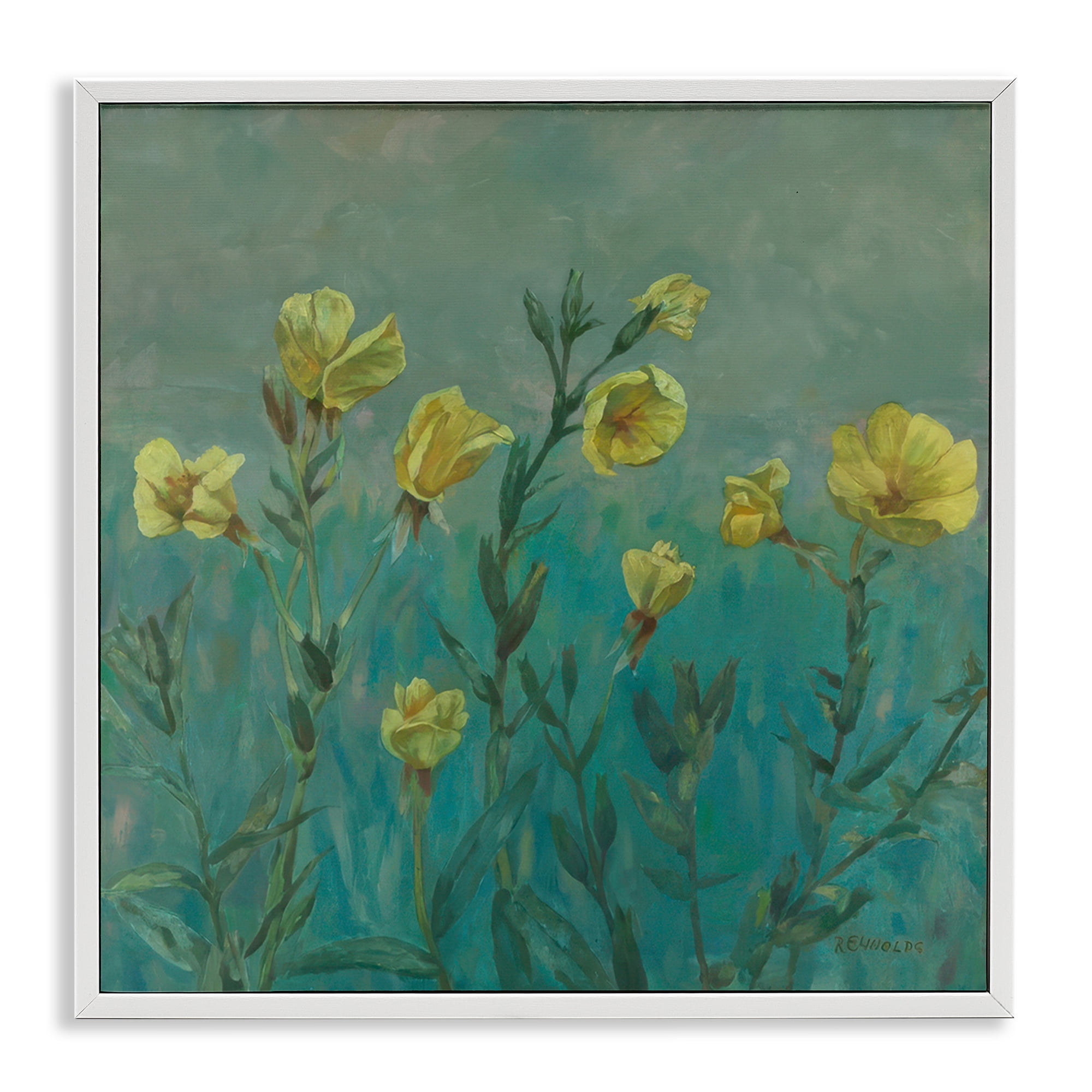 Stupell Industries Floral Buttercup Meadow Landscape & Nature Painting White Framed Art Print Wall Art, 17 x 17