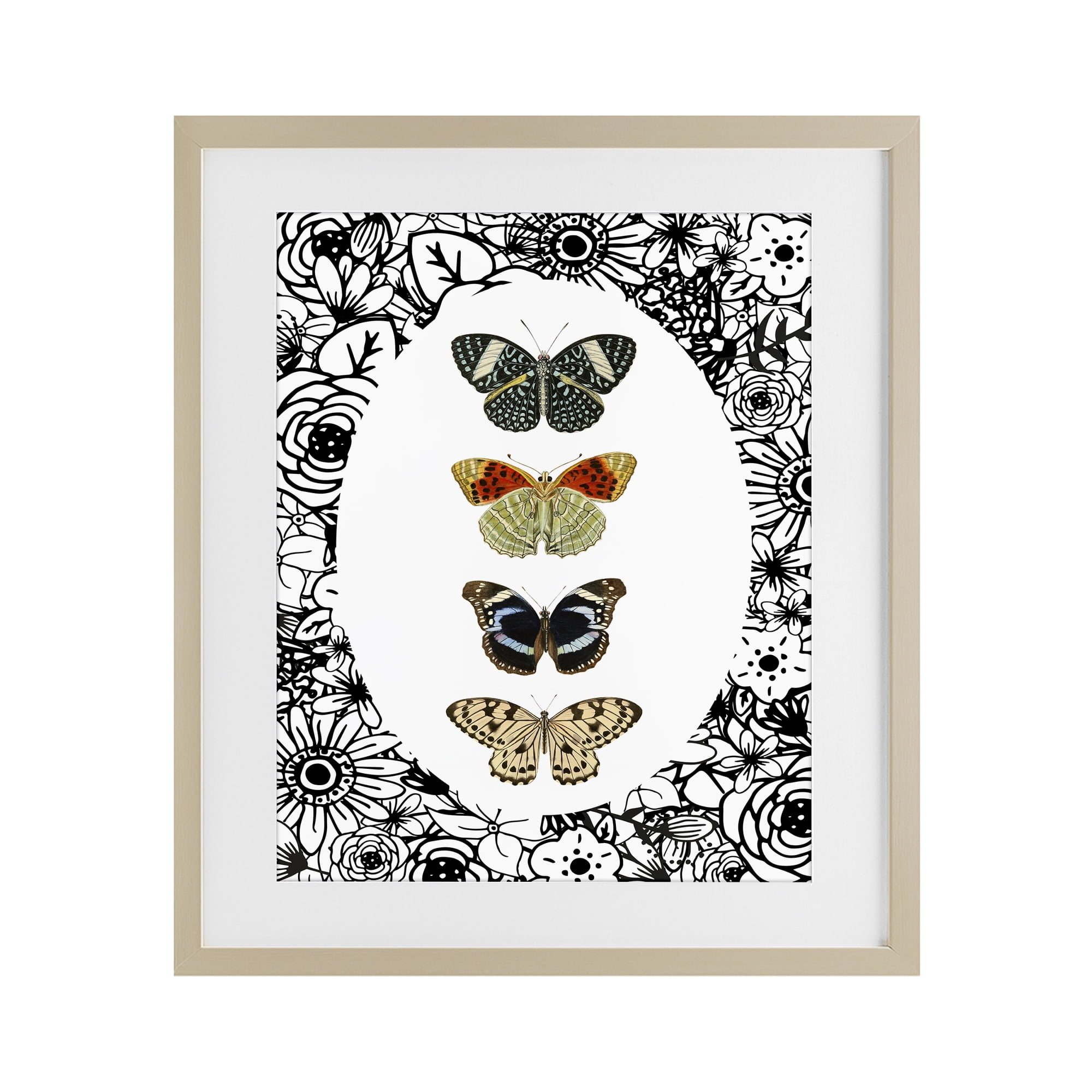 Stupell Industries Floral Butterfly Lineup Birch Framed Print Under Glass, design by Dan Meneely