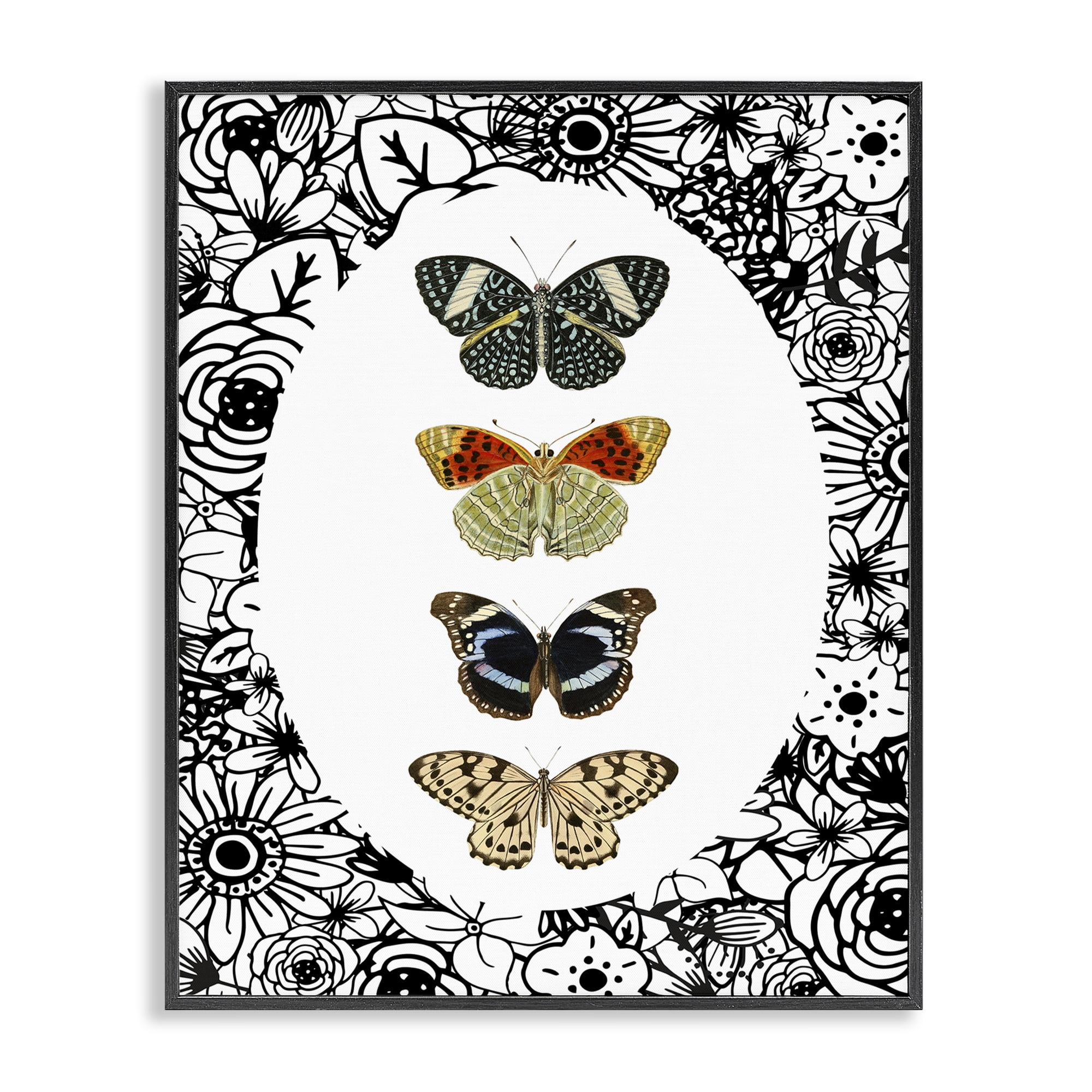 Stupell Industries Floral Butterfly Lineup Black Framed Giclee Art, design by Dan Meneely