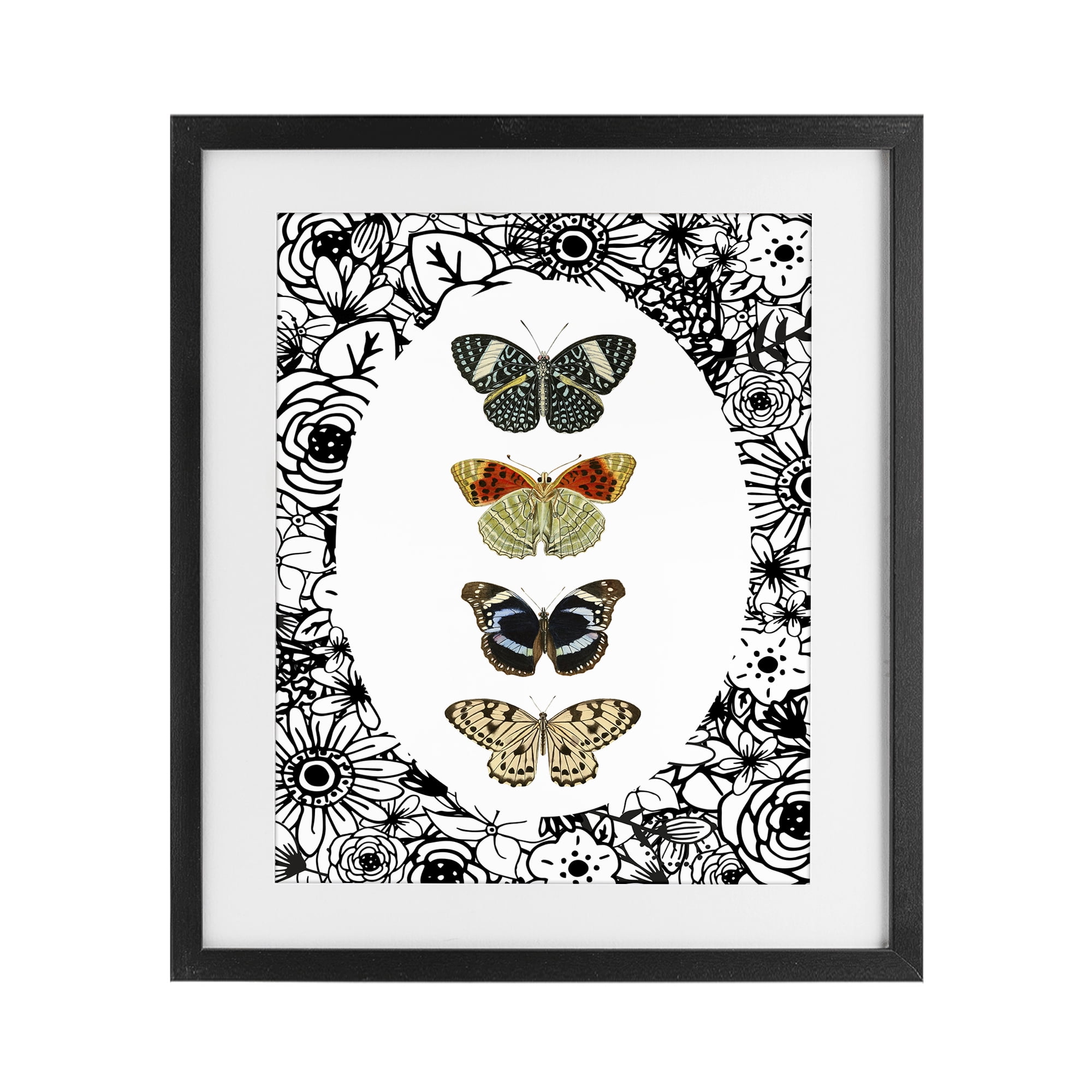 Stupell Industries Floral Butterfly Lineup Black Framed Print Under Glass, design by Dan Meneely
