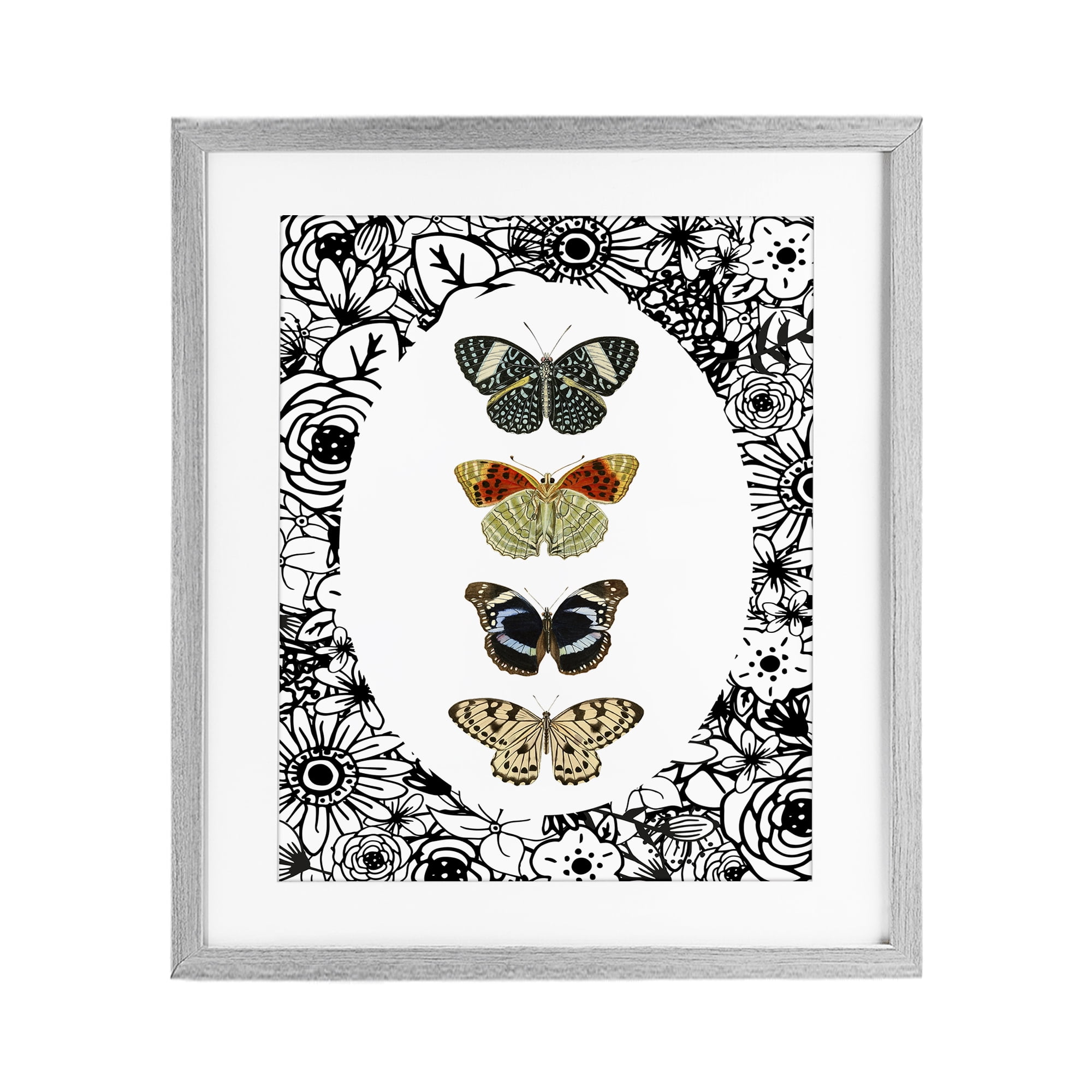 Stupell Industries Floral Butterfly Lineup Gray Framed Print Under Glass, design by Dan Meneely