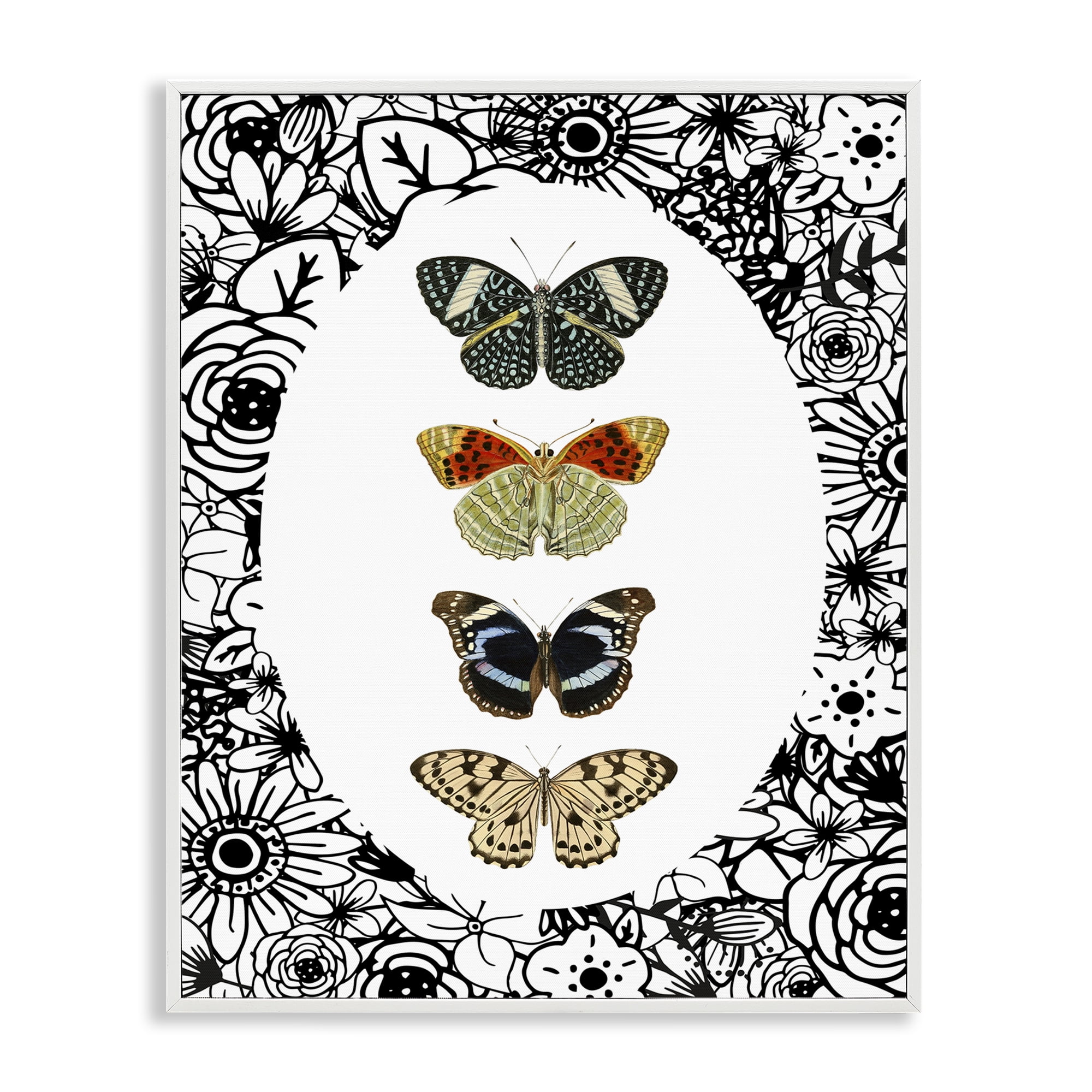 Stupell Industries Floral Butterfly Lineup White Framed Giclee Art, design by Dan Meneely