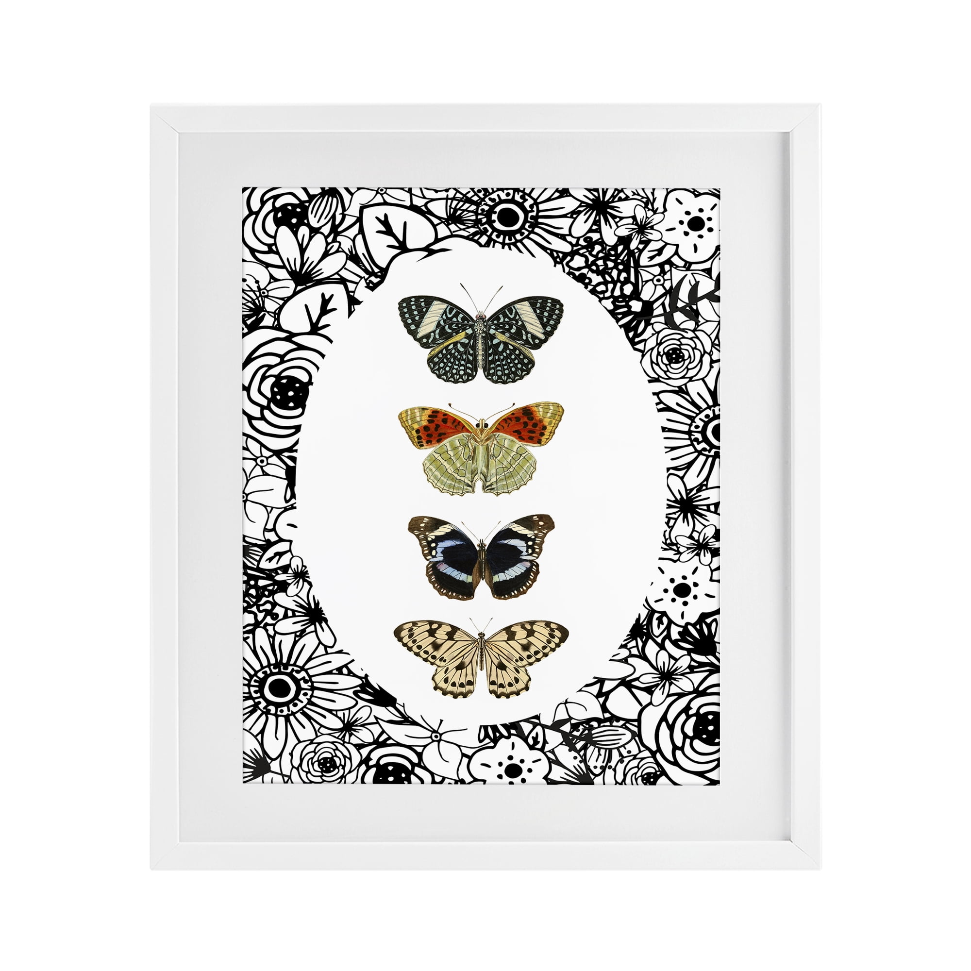 Stupell Industries Floral Butterfly Lineup White Framed Print Under Glass, design by Dan Meneely