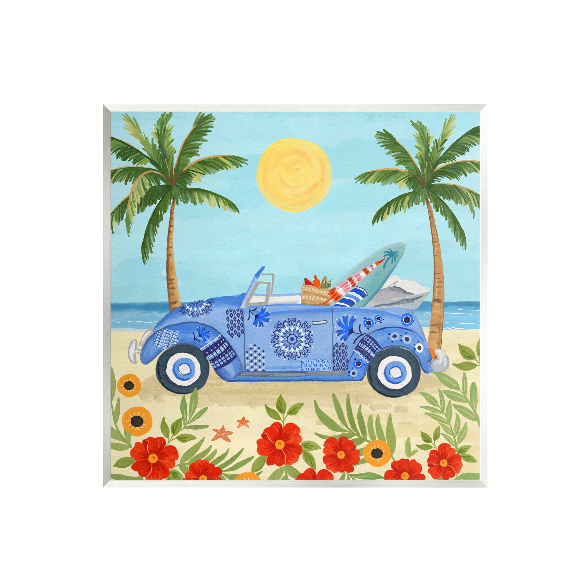 Stupell Industries Floral Car on Beach Transportation Painting Unframed Art Print Wall Art, 12 x 12