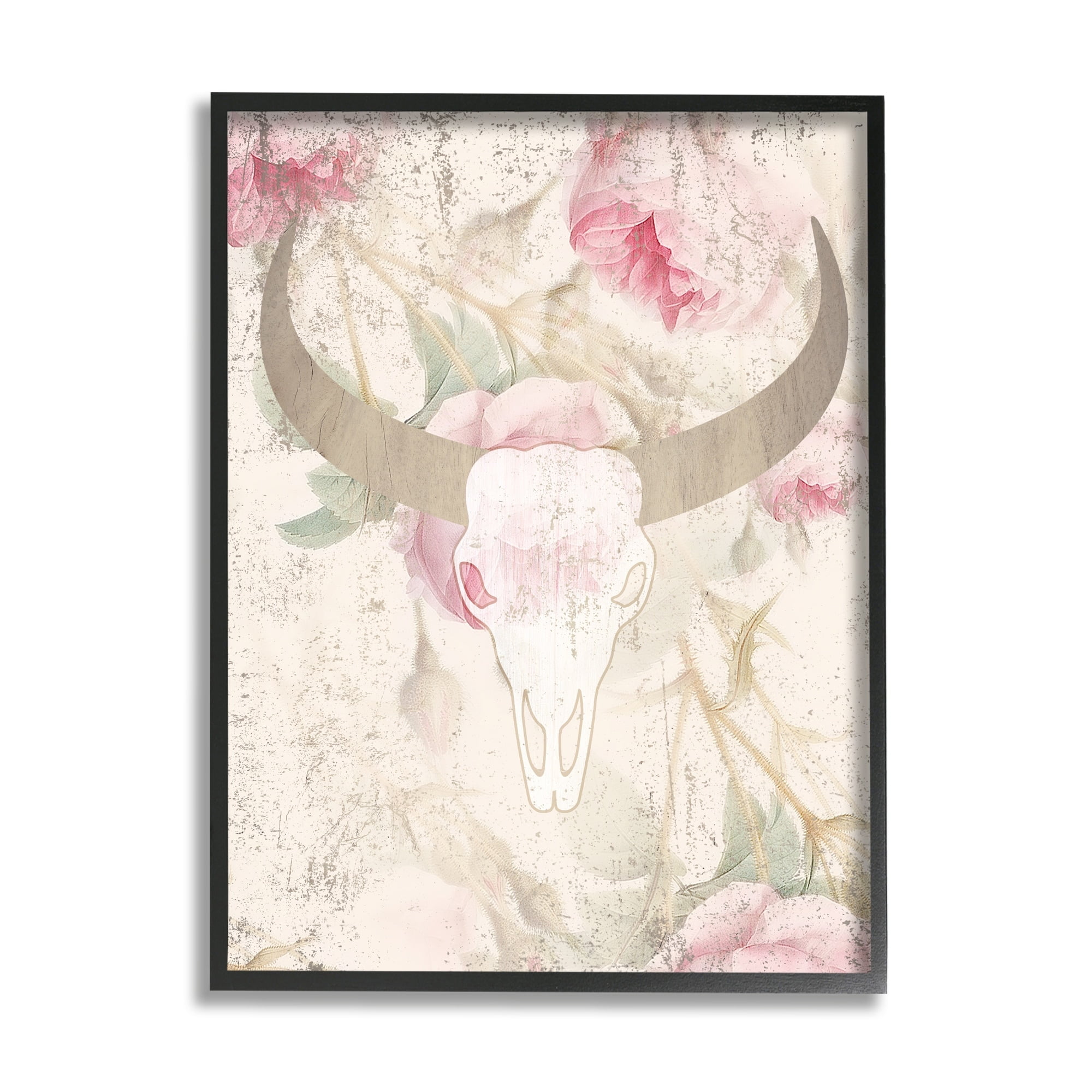 Stupell Industries Floral Cattle Skull Blooms Animals & Insects Painting Black Framed Art Print Wall Art