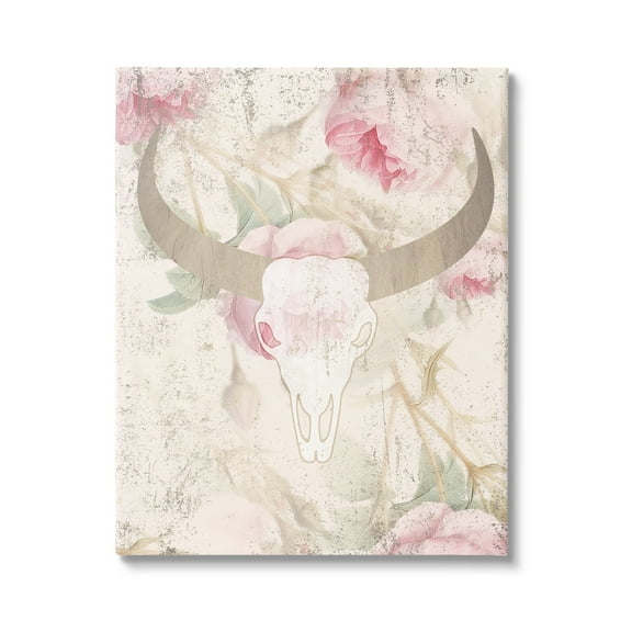 Stupell Industries Floral Cattle Skull Blooms Animals & Insects Painting Gallery Wrapped Canvas Print Wall Art