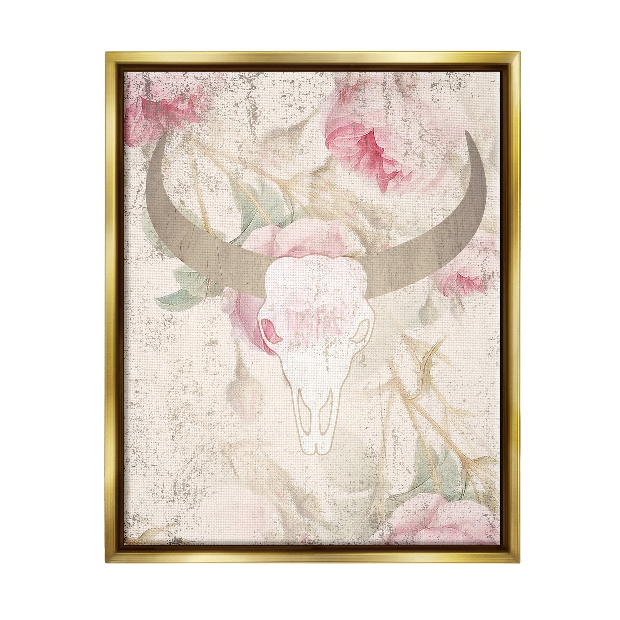 Stupell Industries Floral Cattle Skull Blooms Animals & Insects Painting Gold Floater Framed Art Print Wall Art