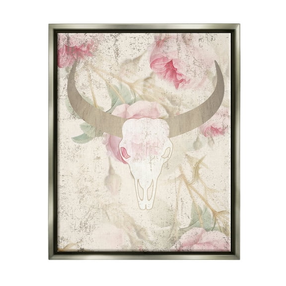 Stupell Industries Floral Cattle Skull Blooms Animals & Insects Painting Gray Floater Framed Art Print Wall Art