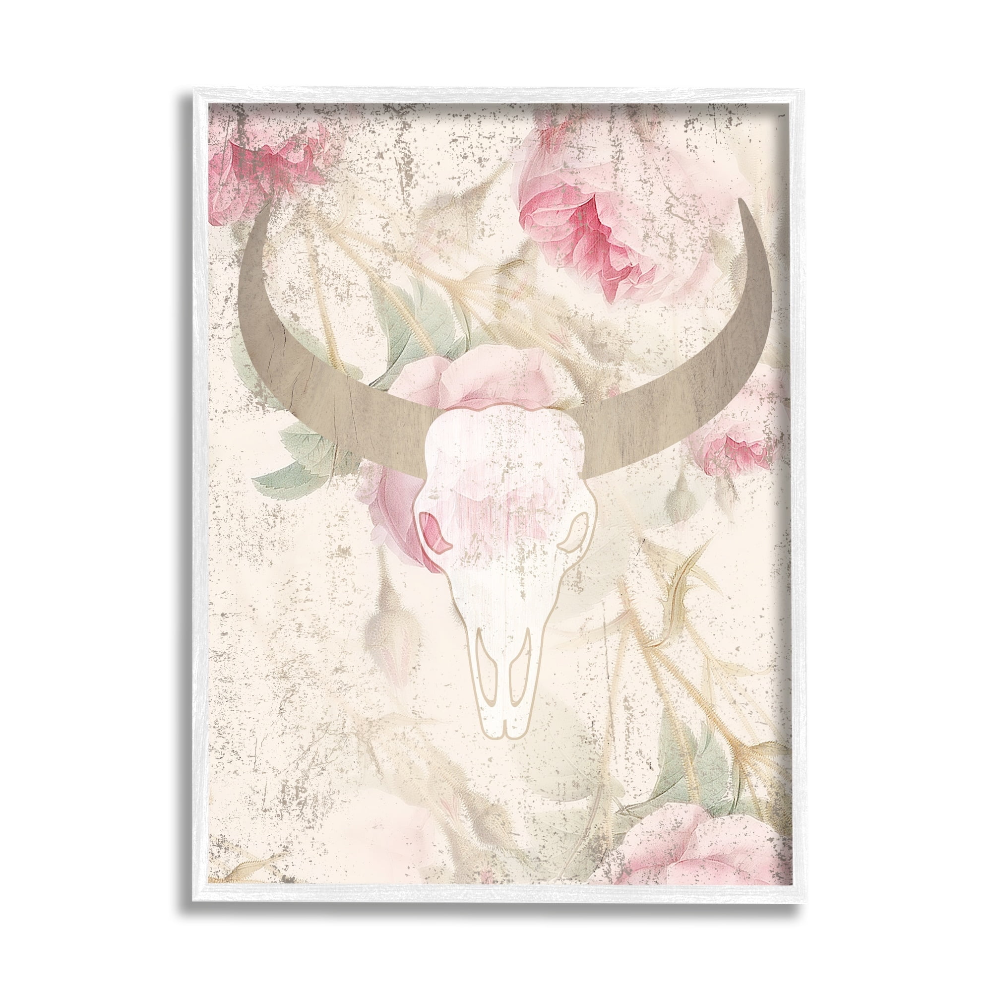 Stupell Industries Floral Cattle Skull Blooms Animals & Insects Painting White Framed Art Print Wall Art