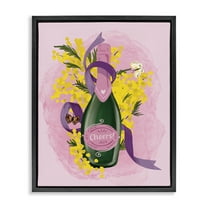 Stupell Industries Floral Champagne Bottle Food & Beverage Painting Black Floater Framed Canvas Art Print Wall Art, 17 x 21