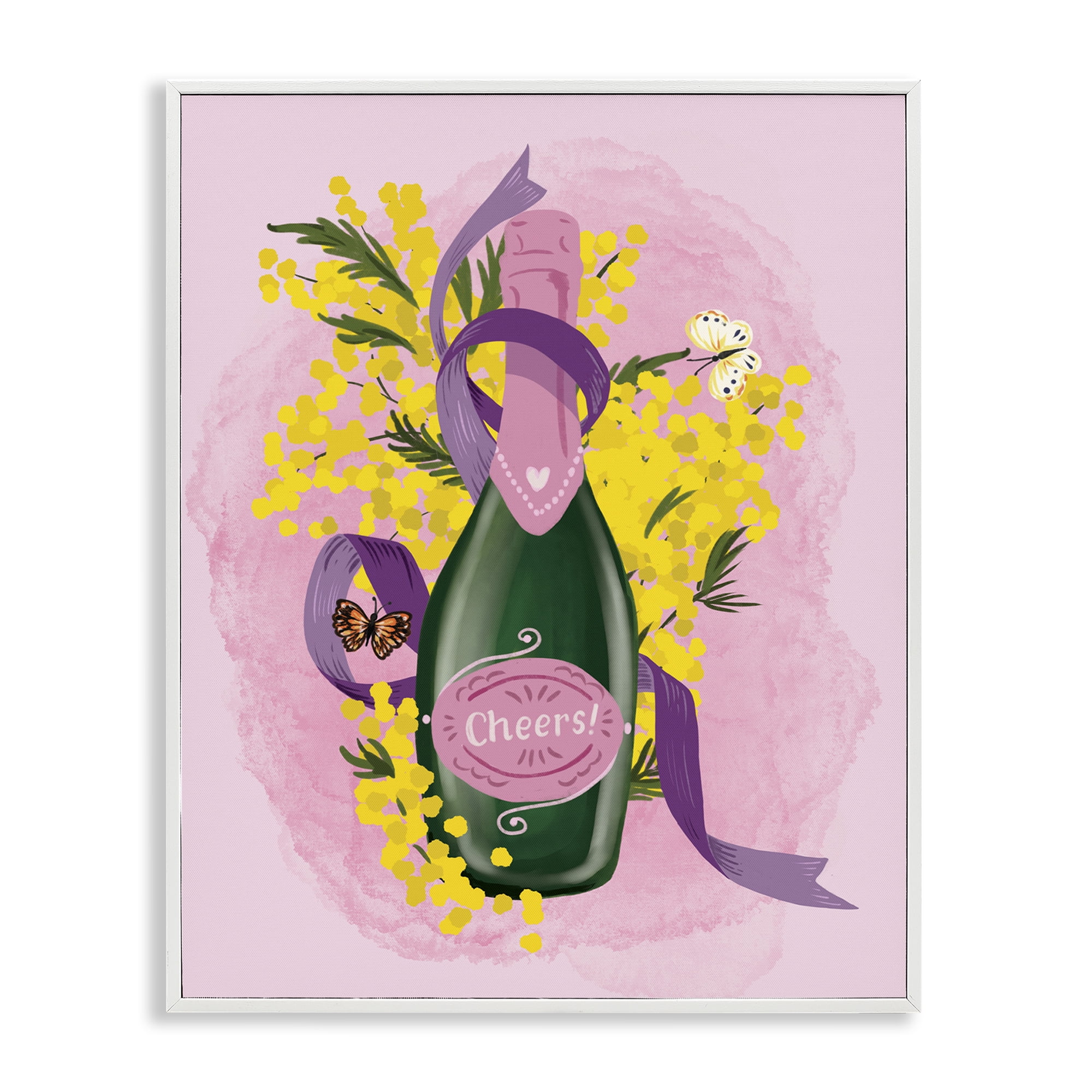 Stupell Industries Floral Champagne Bottle Food & Beverage Painting White Framed Art Print Wall Art, 11 x 14