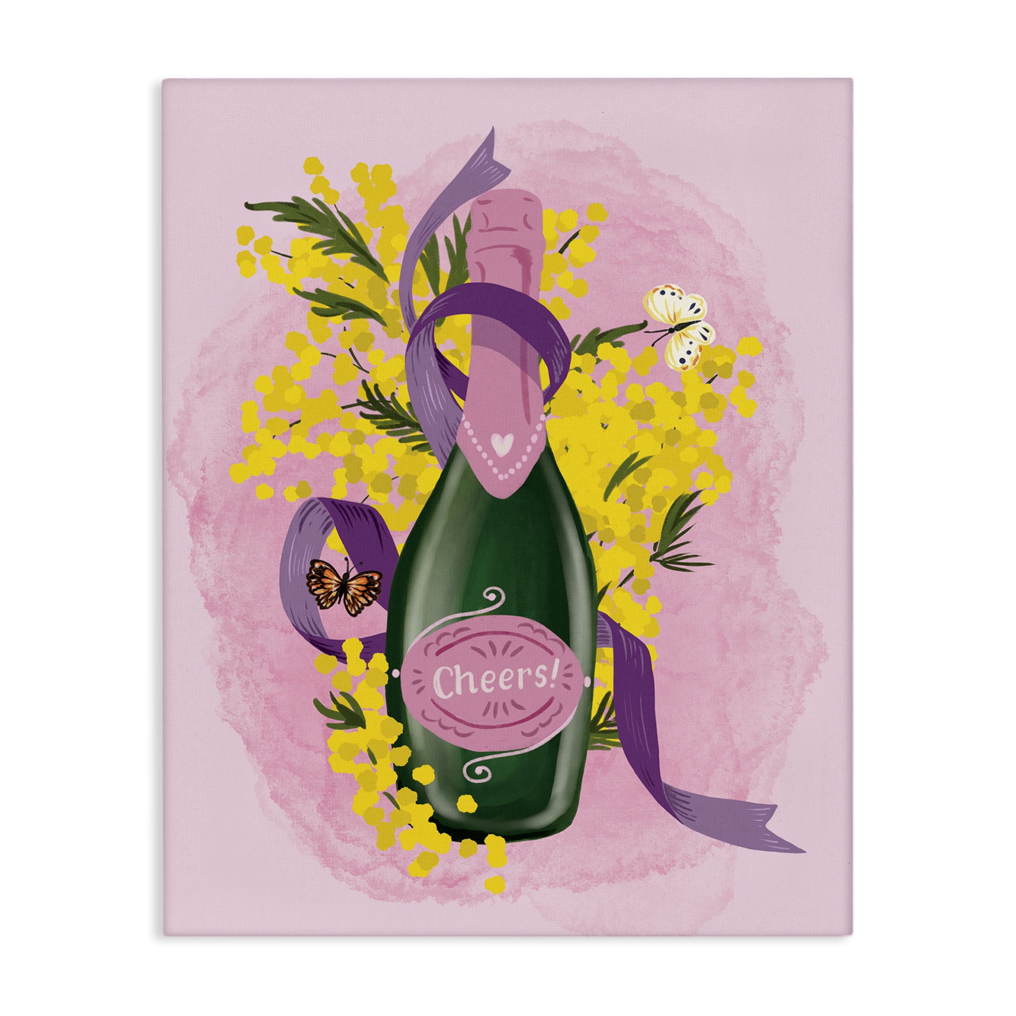 Cheers Floral Champagne Bottle Canvas Wall Art, 16 x 20