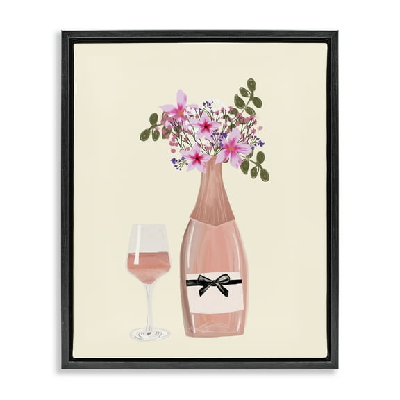Stupell Industries Floral Champagne & Glass Food & Beverage Painting Black Floater Framed Art Print Wall Art, 17 x 21