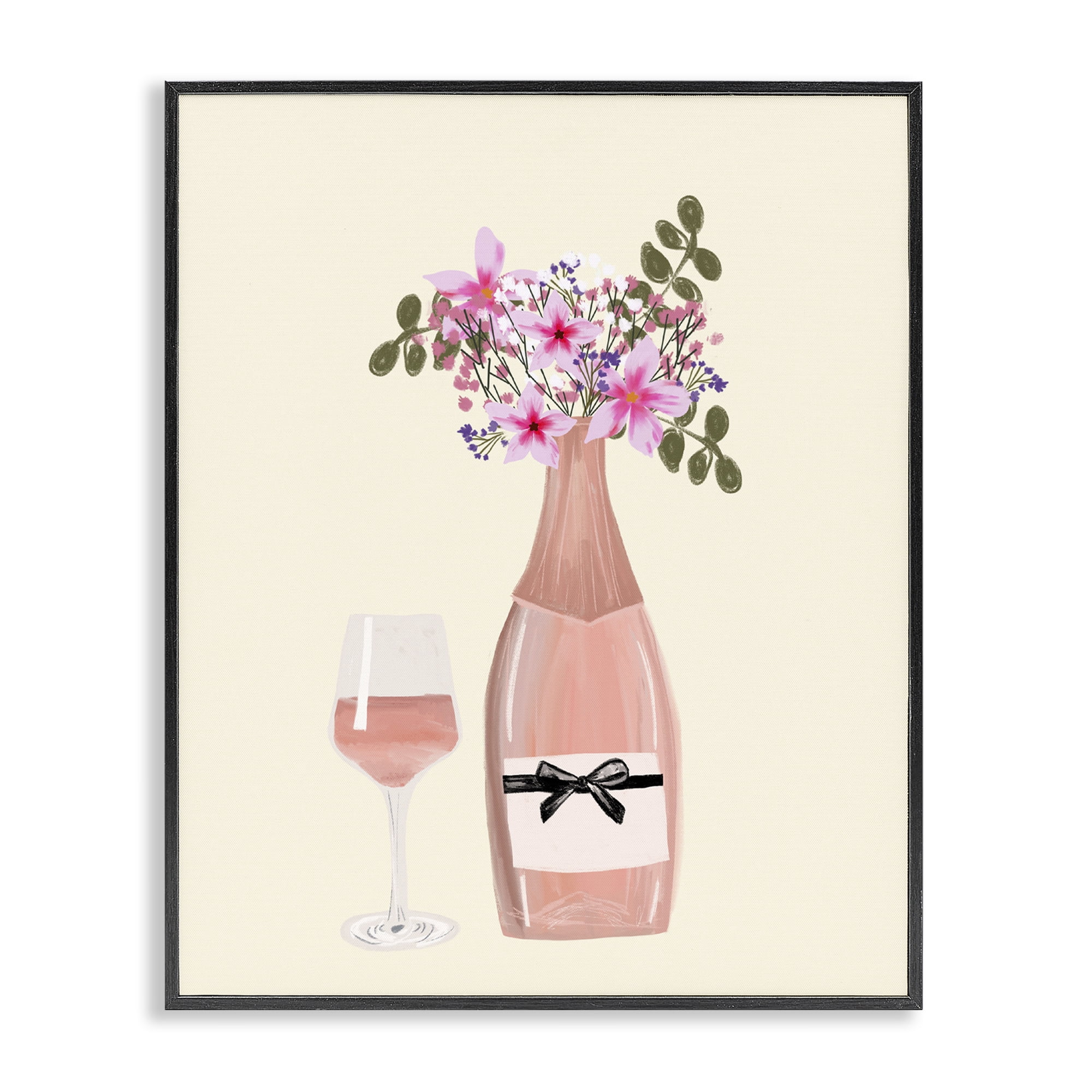 Stupell Industries Floral Champagne & Glass Food & Beverage Painting Black Framed Art Print Wall Art, 16 x 20