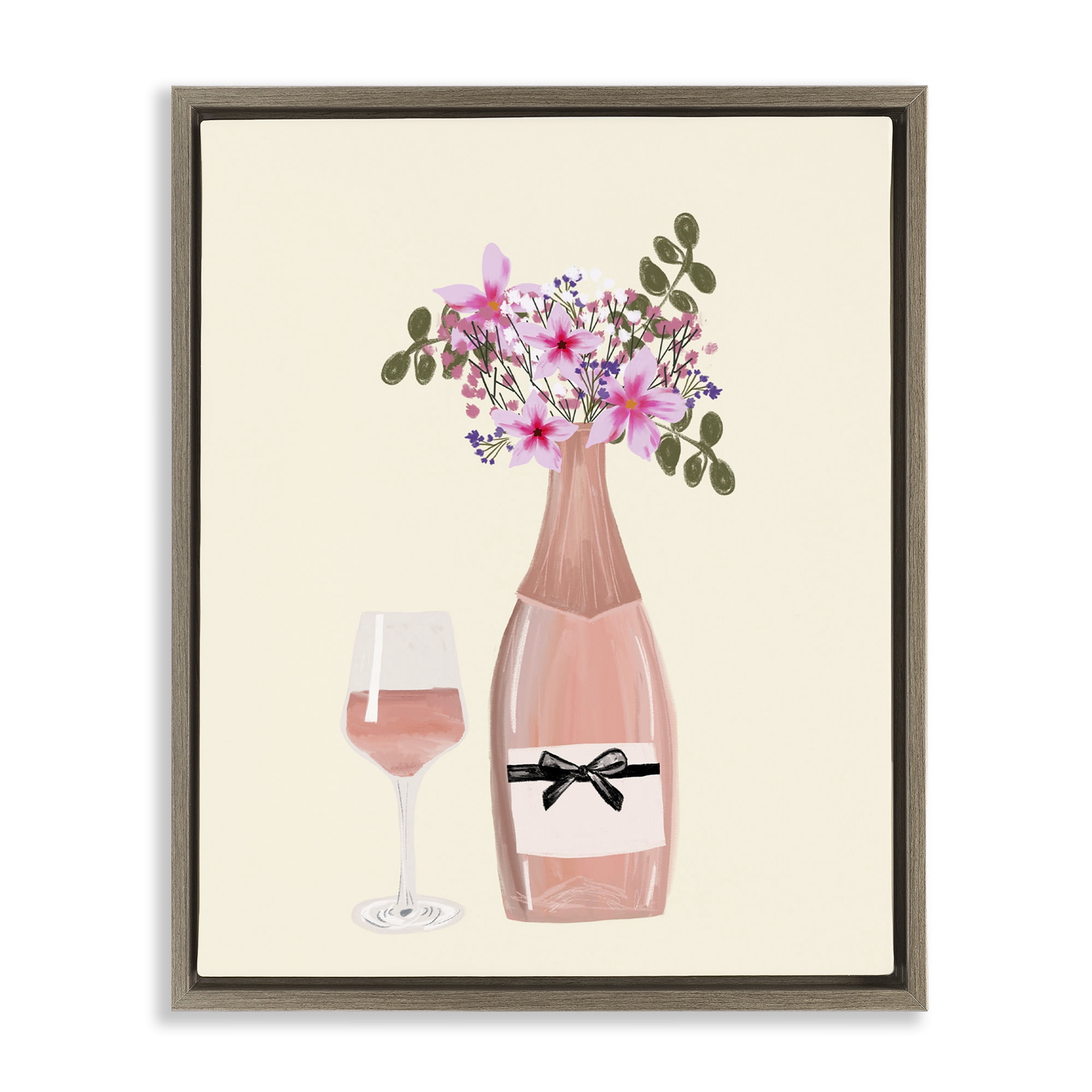 Stupell Industries Floral Champagne & Glass Food & Beverage Painting Brown Floater Framed Art Print Wall Art, 17 x 21