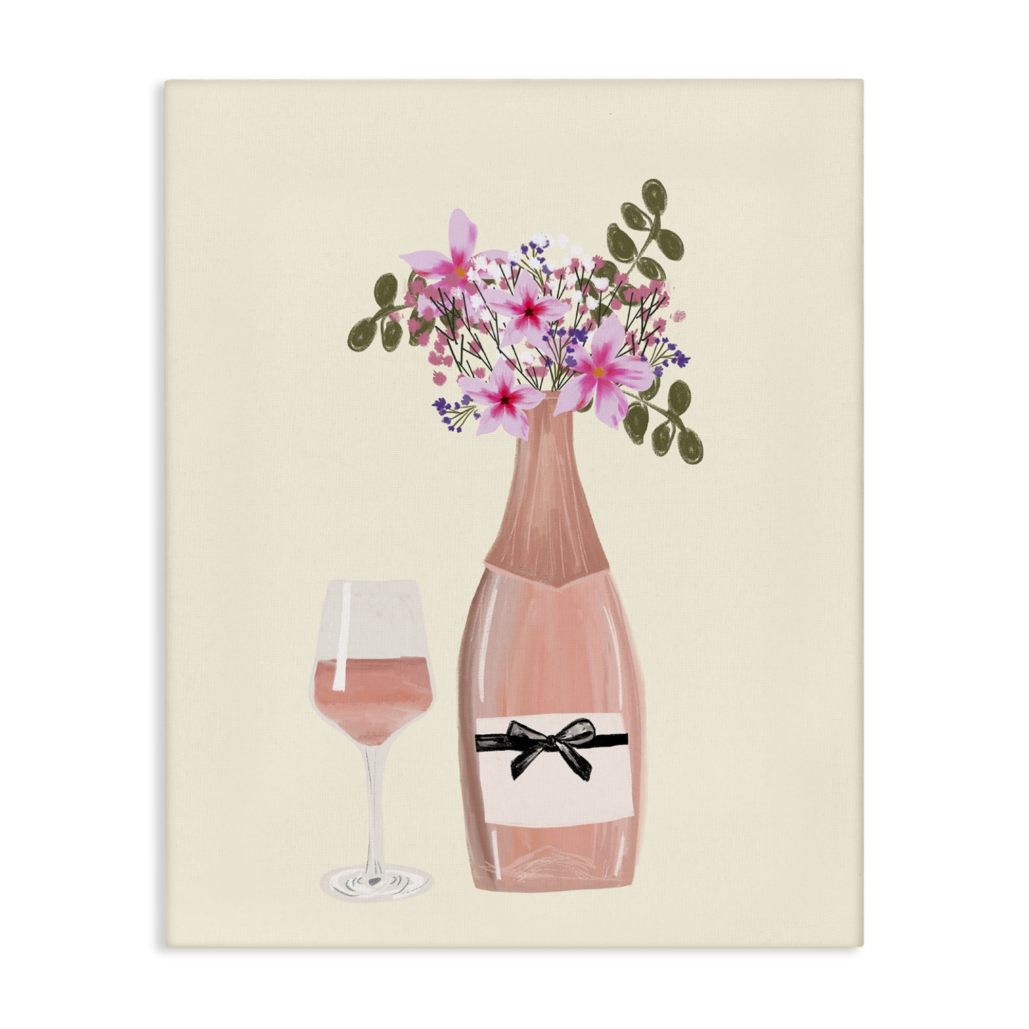 Stupell Industries Floral Champagne & Glass Food & Beverage Painting Gallery Wrapped Canvas Art Print Wall Art, 30 x 40