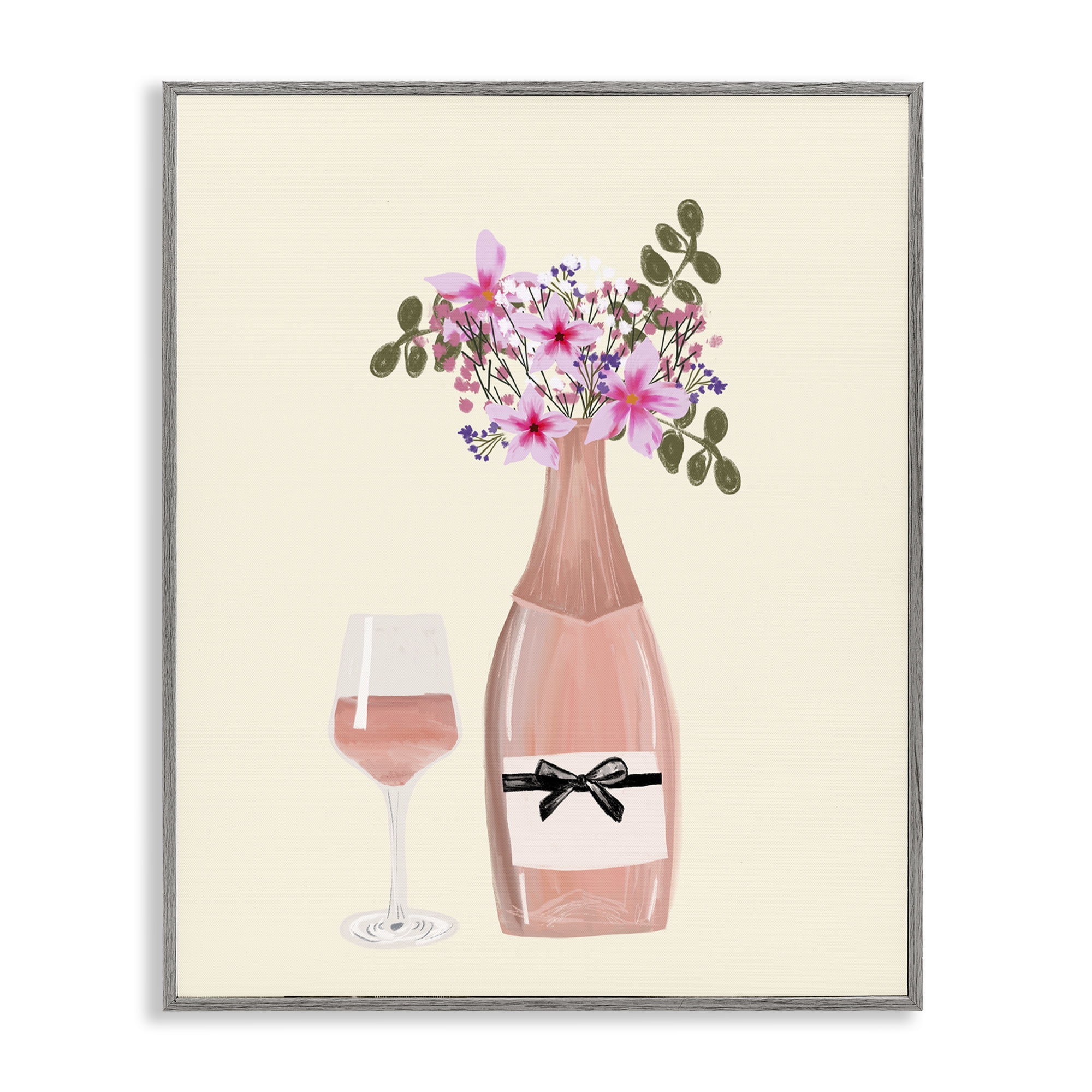 Stupell Industries Floral Champagne & Glass Food & Beverage Painting Gray Framed Art Print Wall Art, 11 x 14