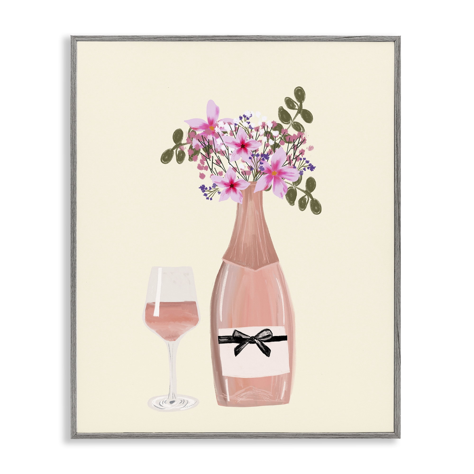Stupell Industries Floral Champagne & Glass Food & Beverage Painting Gray Framed Art Print Wall Art, 24 x 30