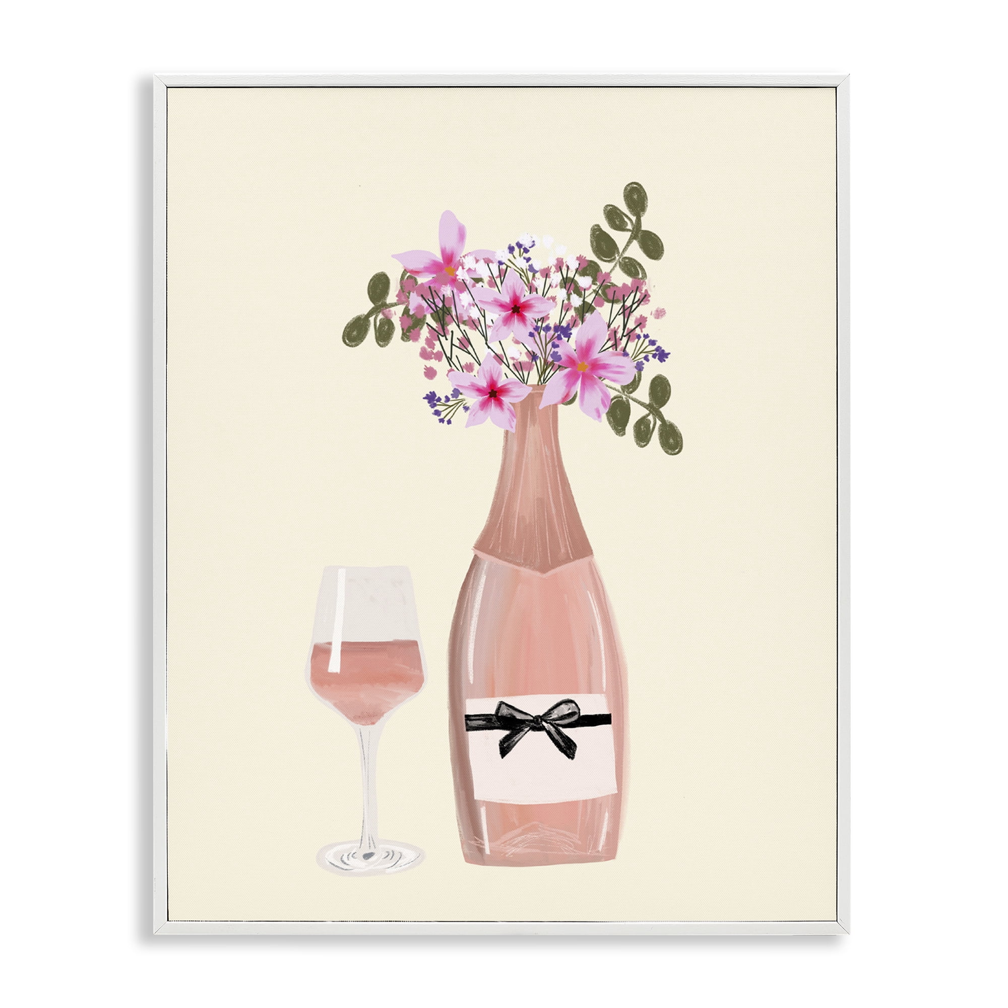 Stupell Industries Floral Champagne & Glass Food & Beverage Painting White Framed Art Print Wall Art, 11 x 14