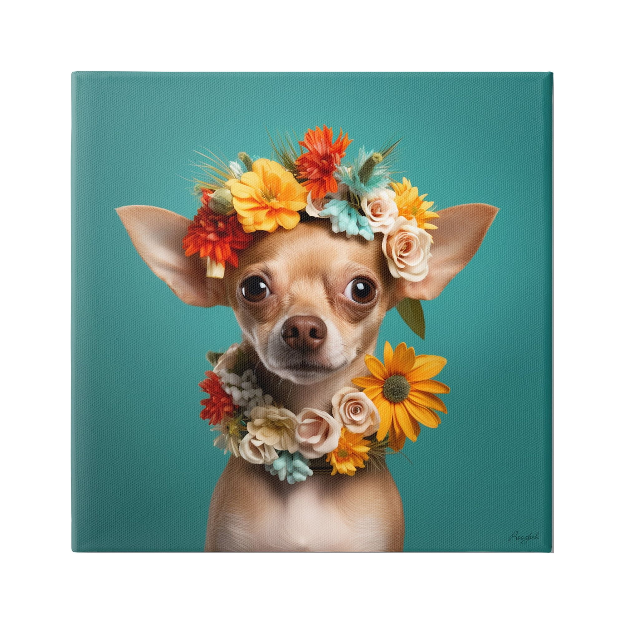 Stupell Industries Floral Chihuahua Portrait Animals & Insects Painting Gallery Wrapped Canvas Art Print Wall Art, 24 x 24